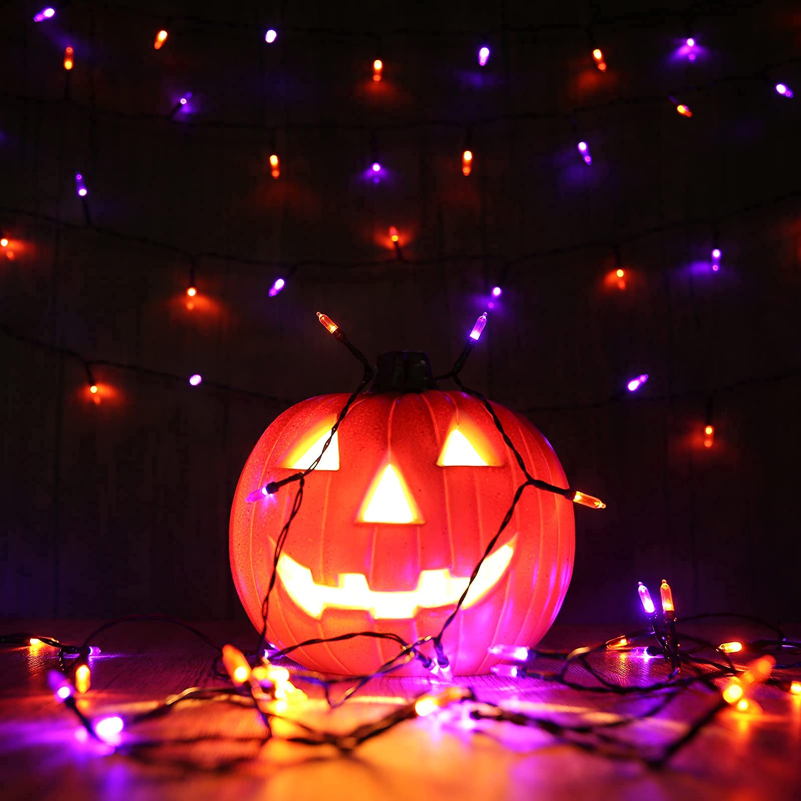Flacchi Orange Purple Halloween String Lights 100 LED 33 ft Battery Operated String Lights Waterproof 8 Modes & Auto Timer Mini