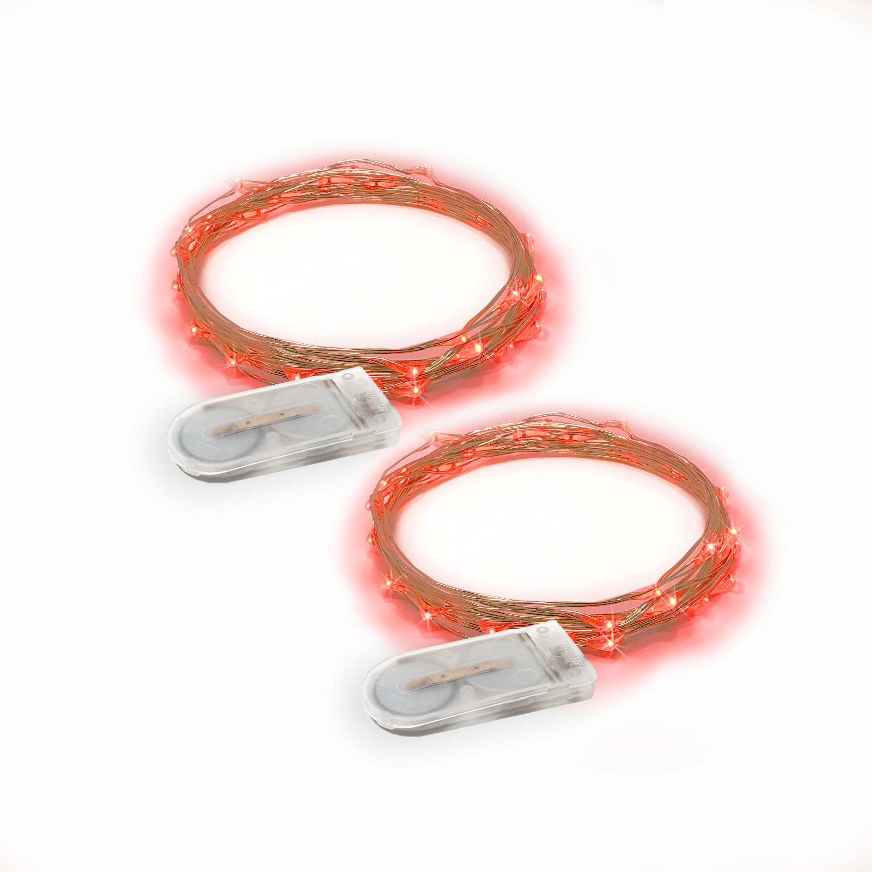 RTGS 2 Sets 20 LED Red String Lights, Silver Wire, 6.5 ft, Battery Powered for Indoor/Outdoor Use
