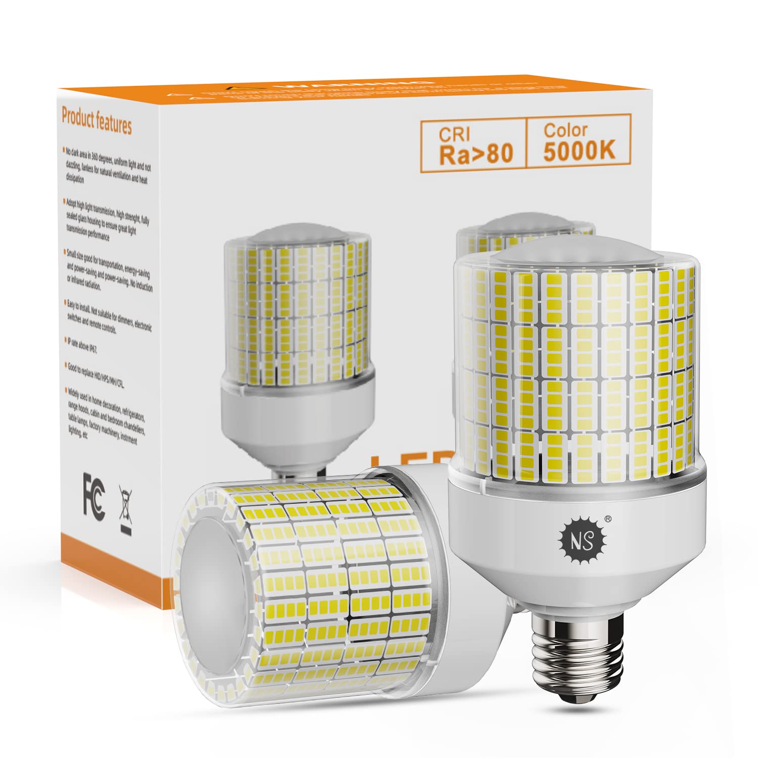Ns 70W Led Corn Light Bulbs - E26/E39 Base, 8800 Lumens, 5000K Daylight White For Home, Garden, Garage, Backyard, Street, Office