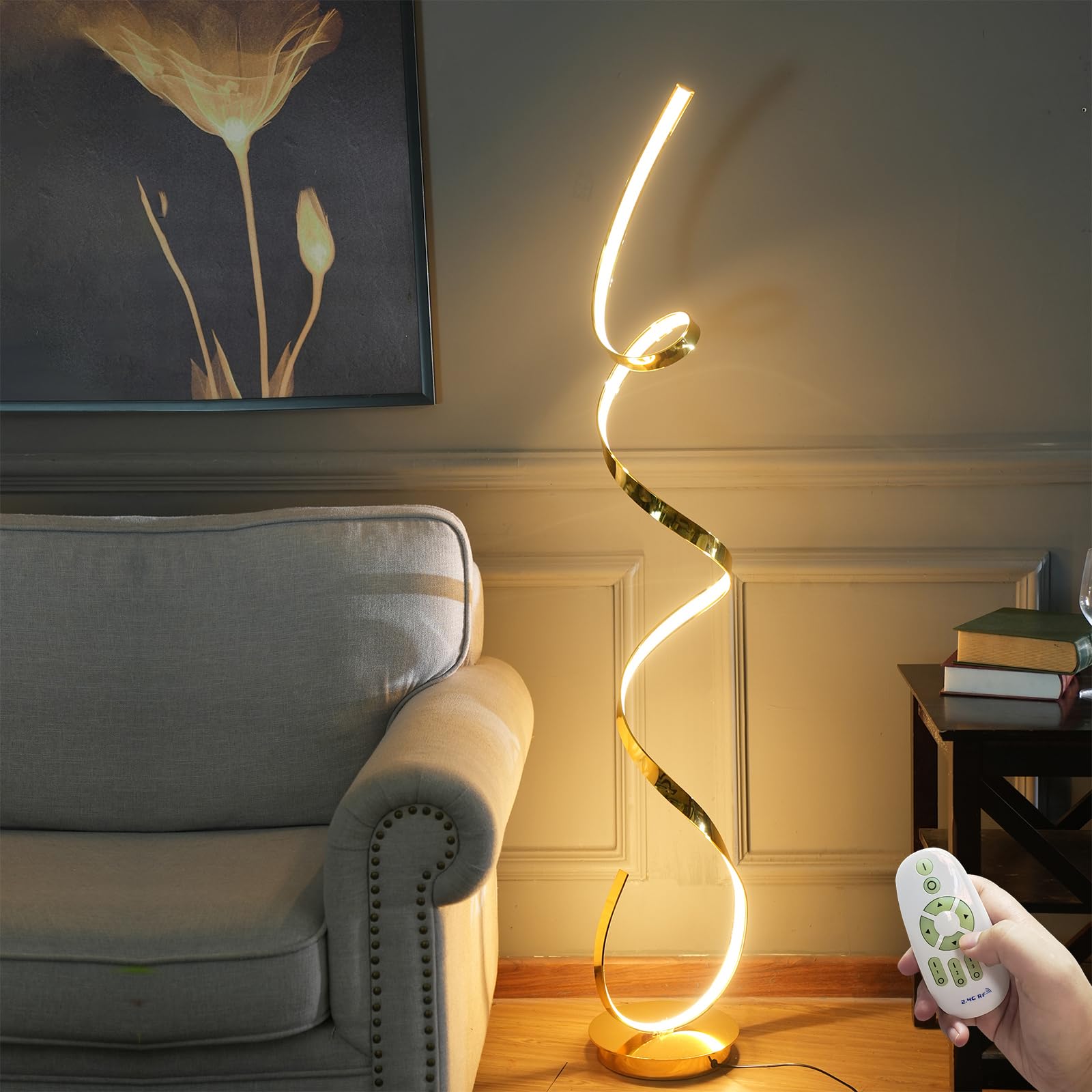 3 Color Temperature LED 60W 59inches Golden Electroplated Floor Lamp with Remote Control for Living Room,Bedroom,Office Lighting
