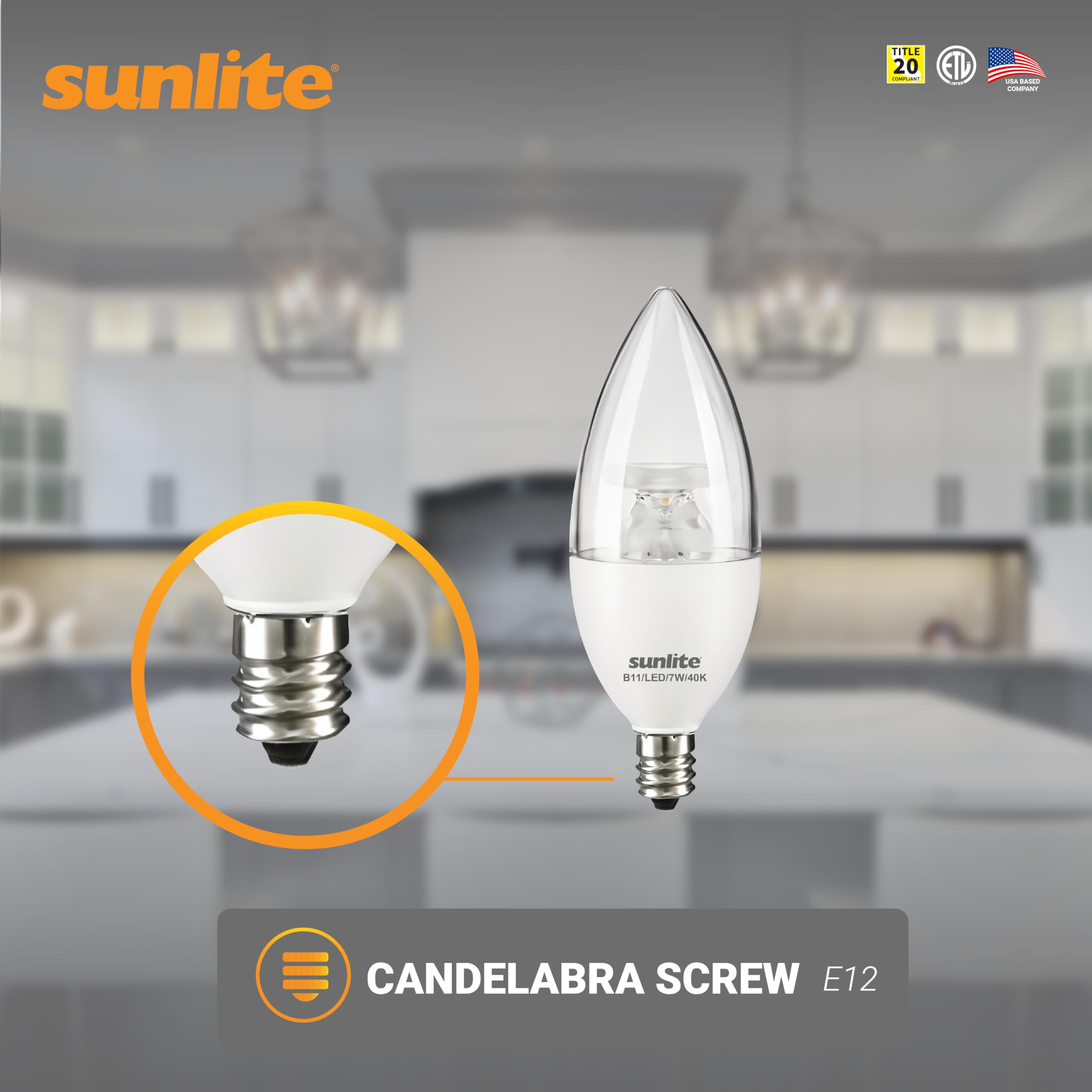 Sunlite LED B13 Chandelier Bulb, 7W (60W), 500 Lumens, Dimmable, E12 Base, 4000K Cool White, 6 Pack,