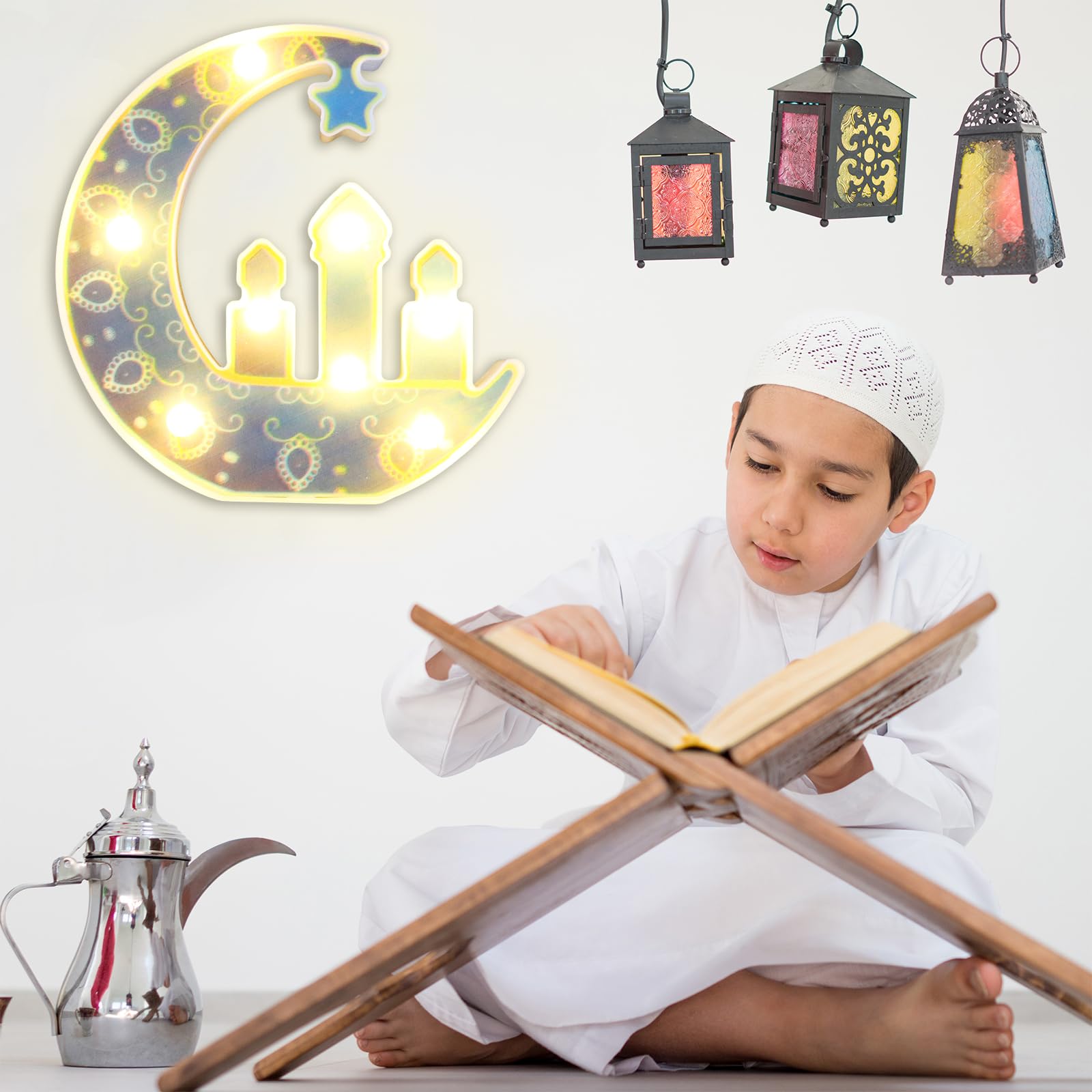 Yaozhou Ramadan Eid Decorations For Home Lights, Warm White Lamp, Moon, Castle Window Desk Led Lights, Mosque Eid Mubarak Battery Operated Hanging Lights, Decor For Eid Al- Fitr,Gift For Kids(C)