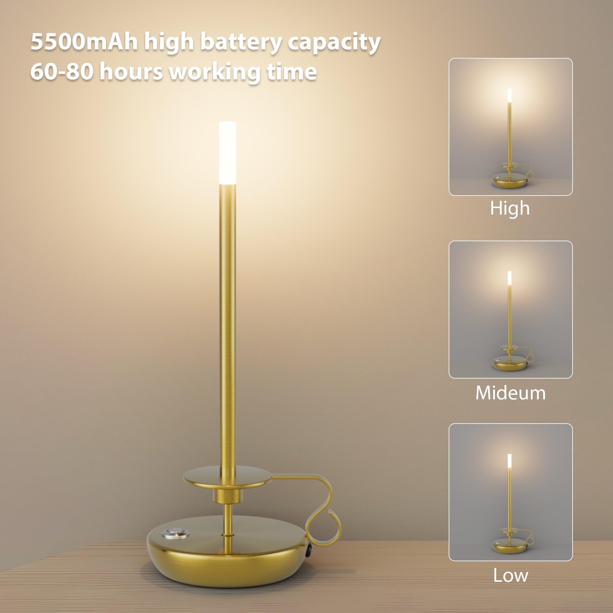 Irotine 2 Pack Cordless Led Table Lamp, Battery Powered Stepless Dimmable Rechargeable Table Lamp For Dinner/Dining/Bedroom/Bar/