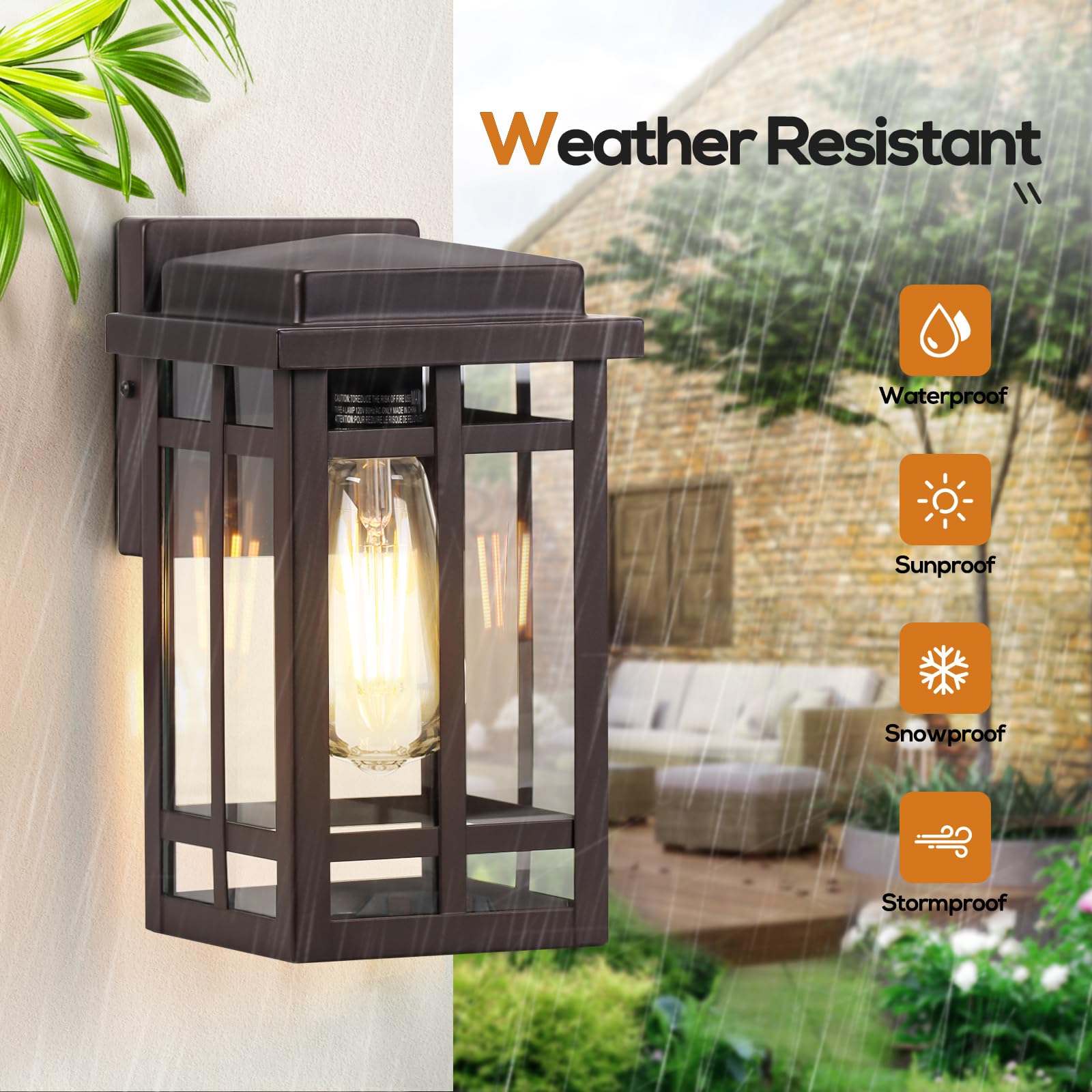 9.76'' Outdoor Wall Light Fixtures 2 Packs, Waterproof Porch Lights Wall Lanterns, Exterior Modern Matte Brown Wall Mount Lighti