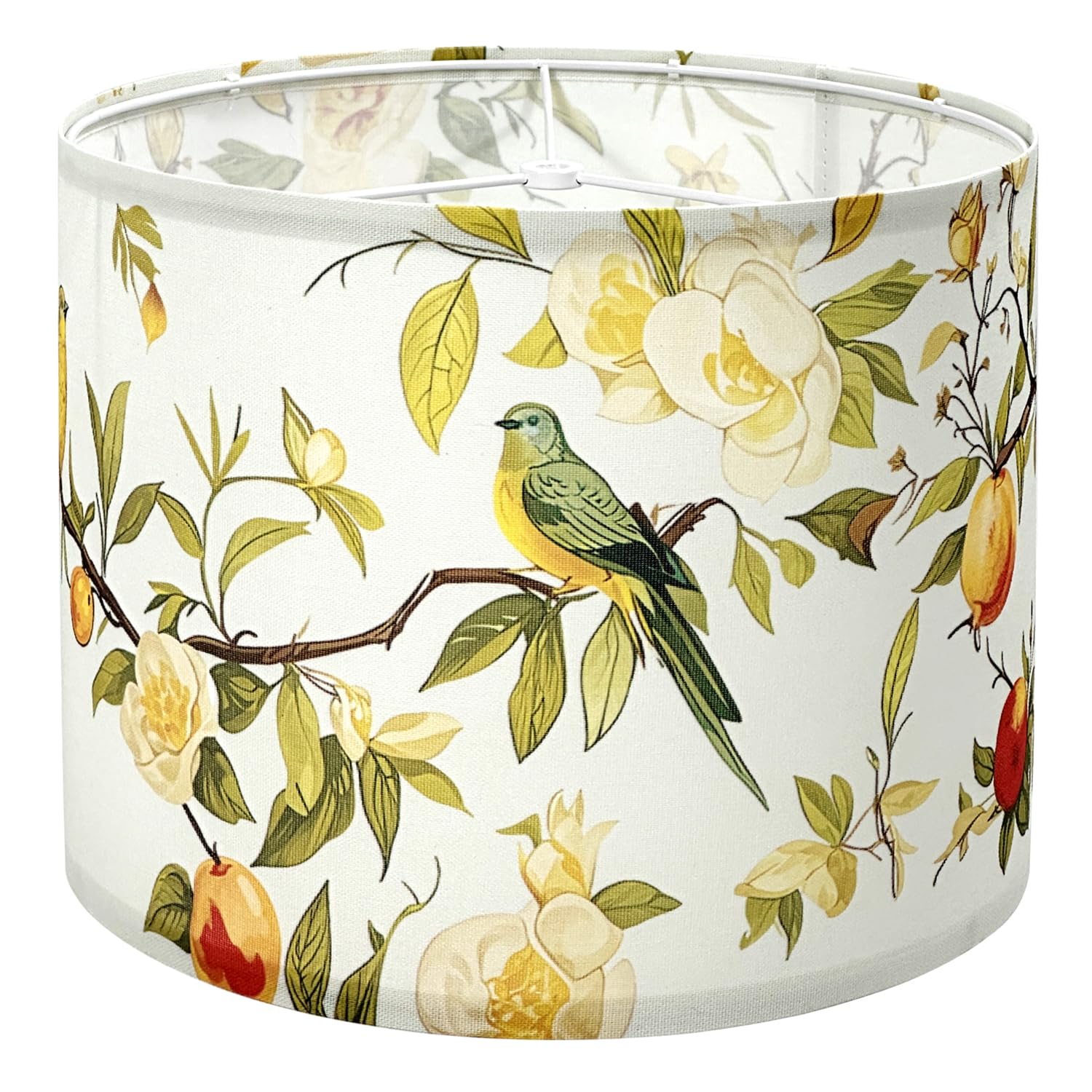 LUMIPAP Drum Lampshade 13 Top x 13 Bottom x 10 Height, Medium Fabric Lamp Shade Replacement with Spider Fitter, Flowers and Bird
