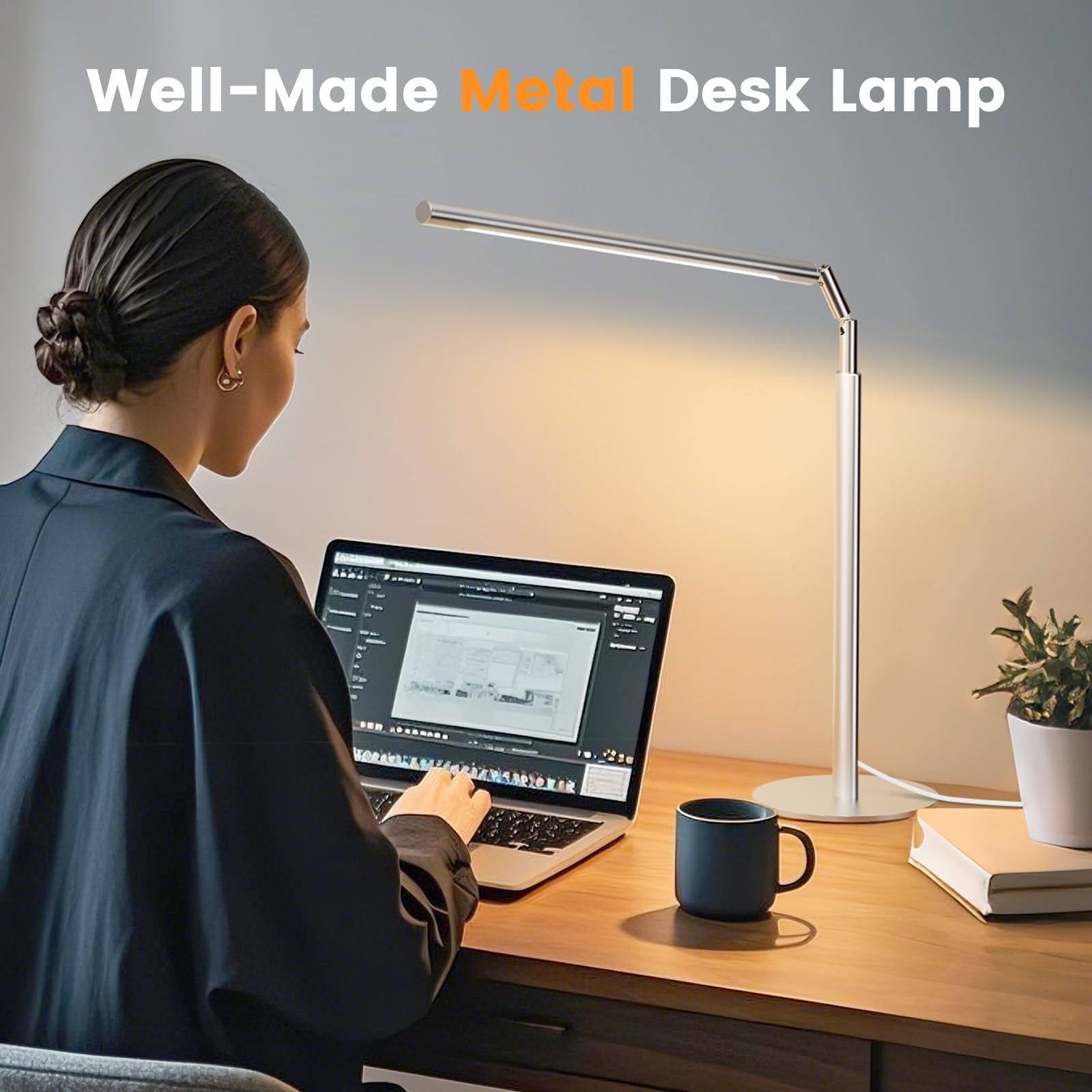 Alfele Metal Led Desk Lamp - Foldable Modern Table Lamp With Timer, 4 Color & 6 Brightness Adjustable Desk Reading Light, Dimmab