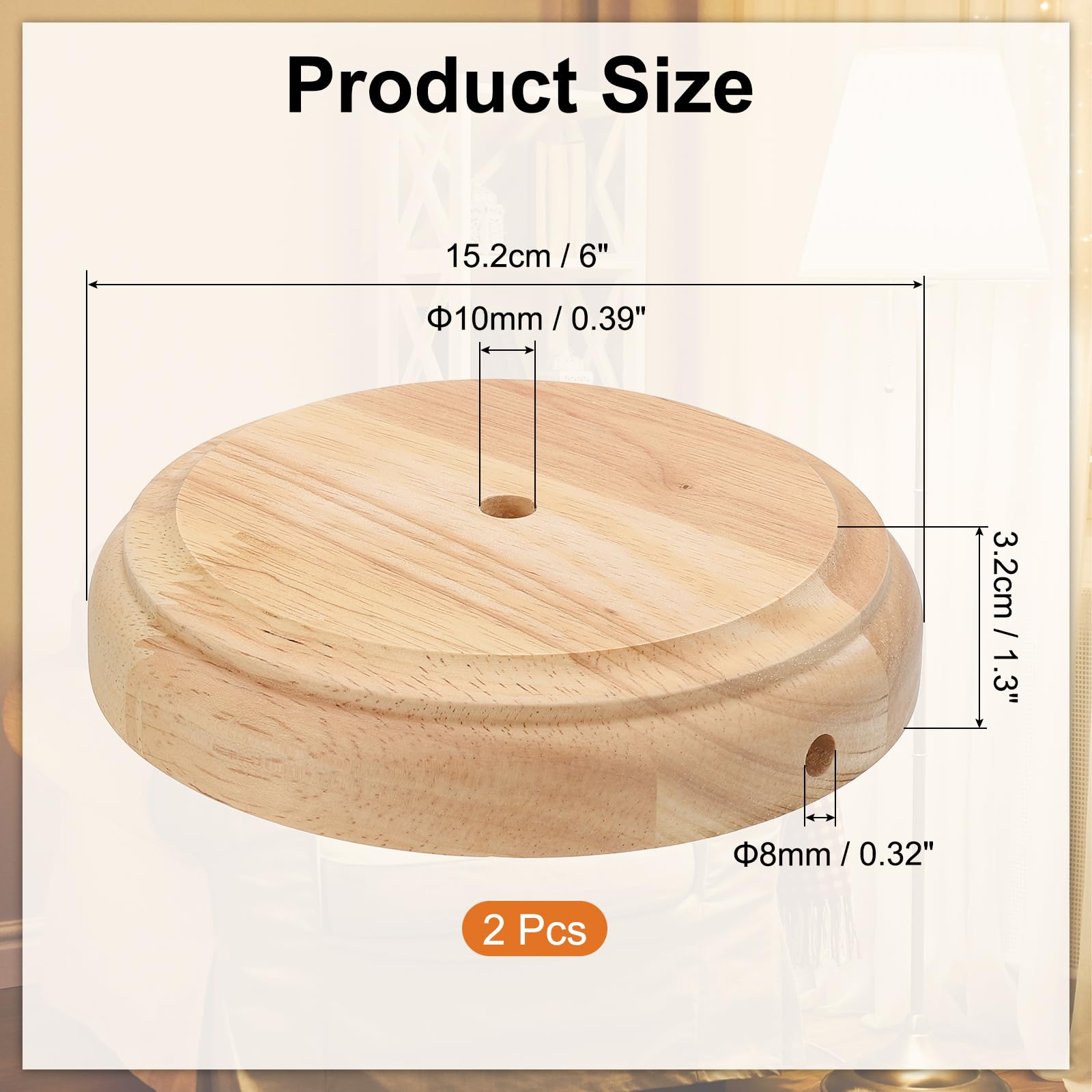 Patikil 6'' X 1.3'' Wooden Lamp Base, 2Pcs Round Solid Wooden Base Wood Desk Lamp Display Stand Replacement For Bedroom Bedside