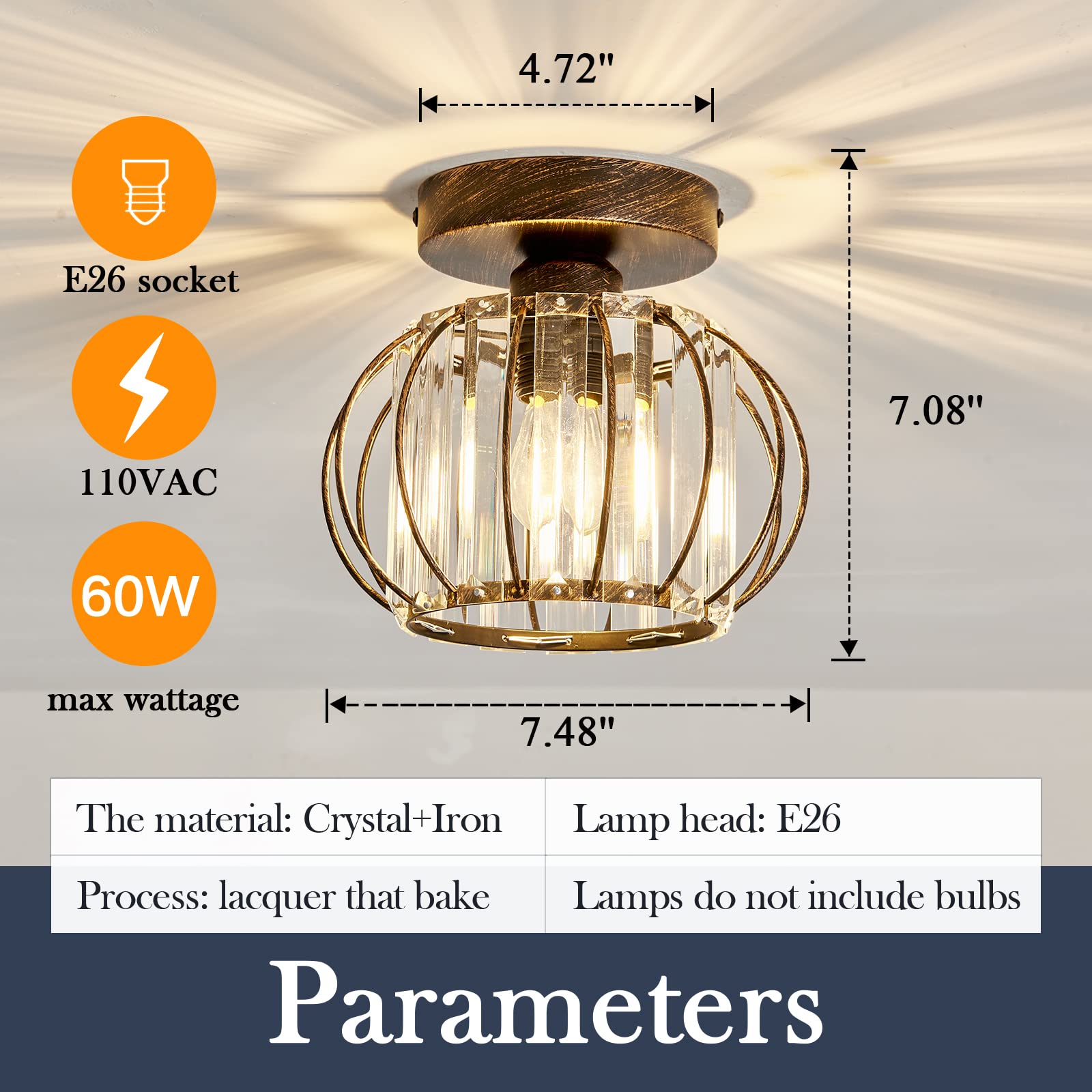Yyjlx Semi Flush Mount Ceiling Light Fixture E26 Mini Crystal Chandelier Oil Rubbed Bronze Small Ceiling Lamp For Entryway Bedro