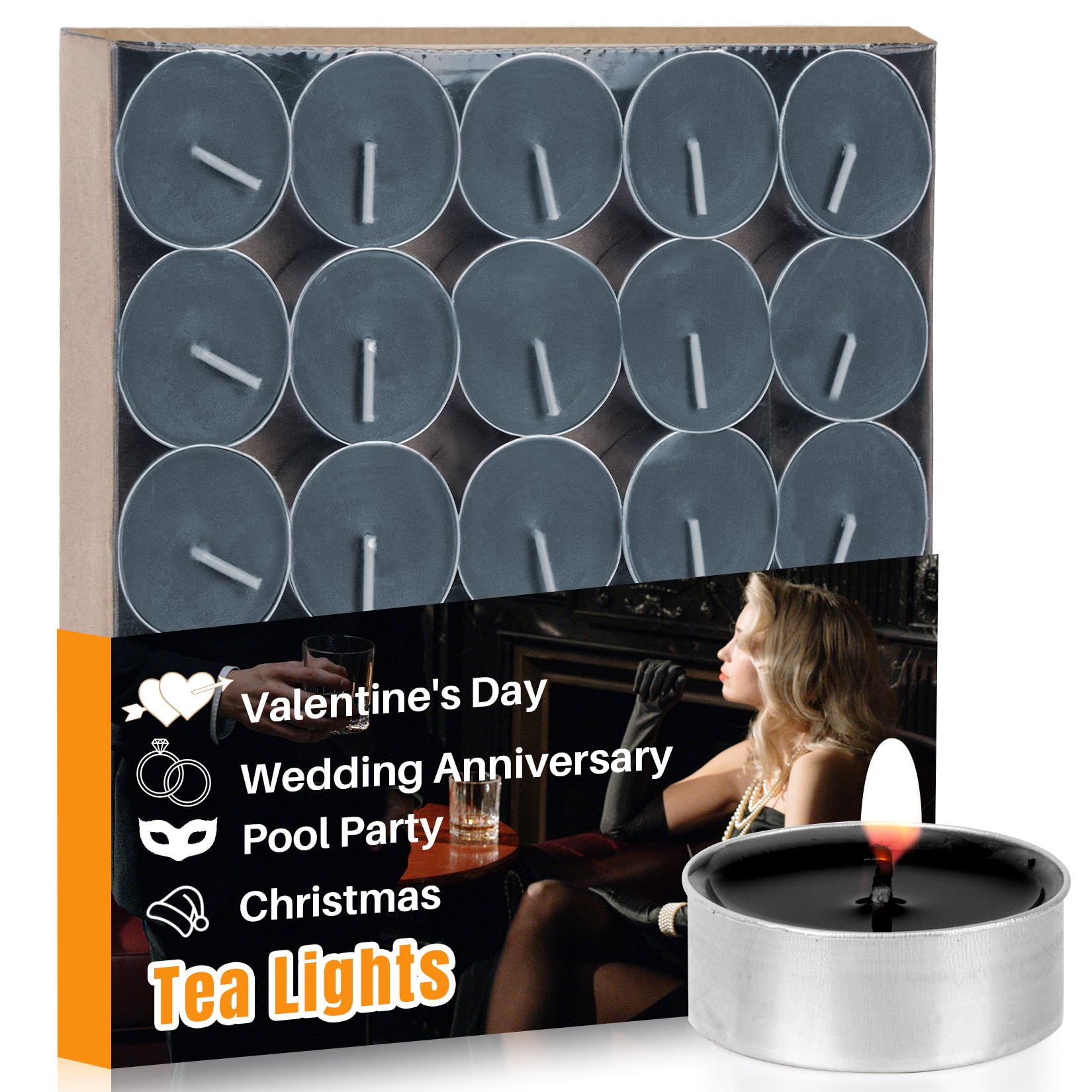 MAQIHAN Black Tealight Candles Bulk - Mini Votive Tea Tree Lights Tea Lights Candles with Cotton Wick for Home,Pool,Shabbat,Wedd