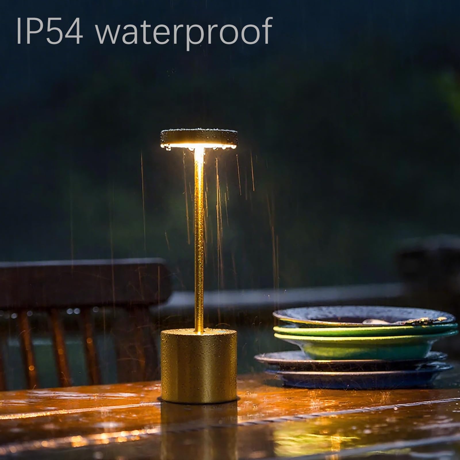 Barryca Cordless Rechargeable Table Lamp, IP54 Waterproof, 3-Color Dimmable, 5000mAh Battery, Brushed Shiny Gold, 2 Pack