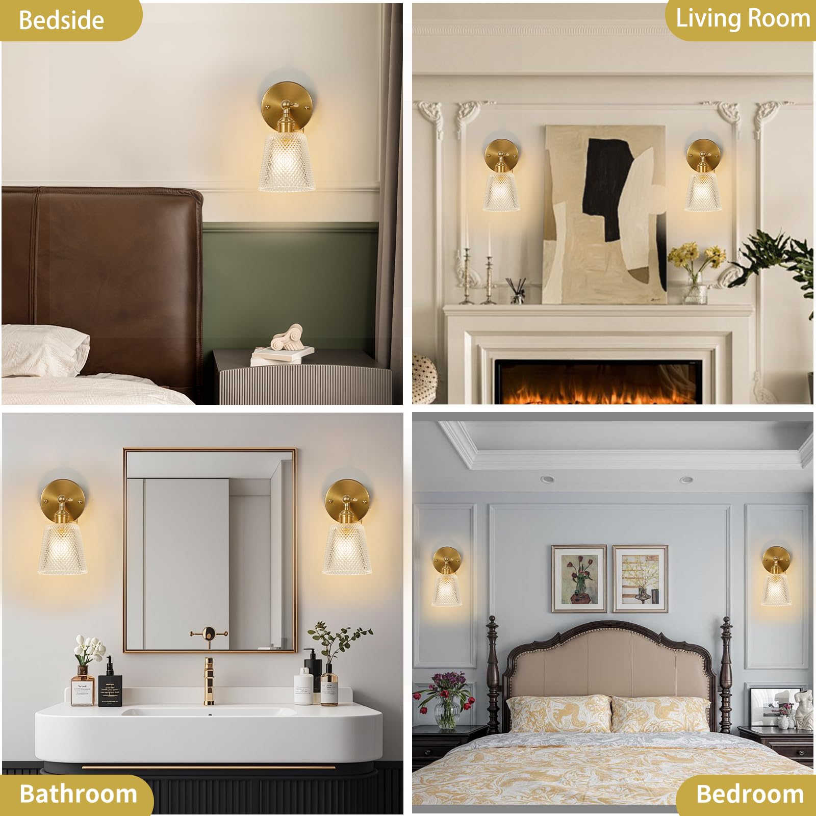 Bcgmyln Vintage Wall Sconces, Gold Sconces Wall Lighting With Glass Shade 180 Degree Adjustable Brass Vanity Light Hardwired Mod