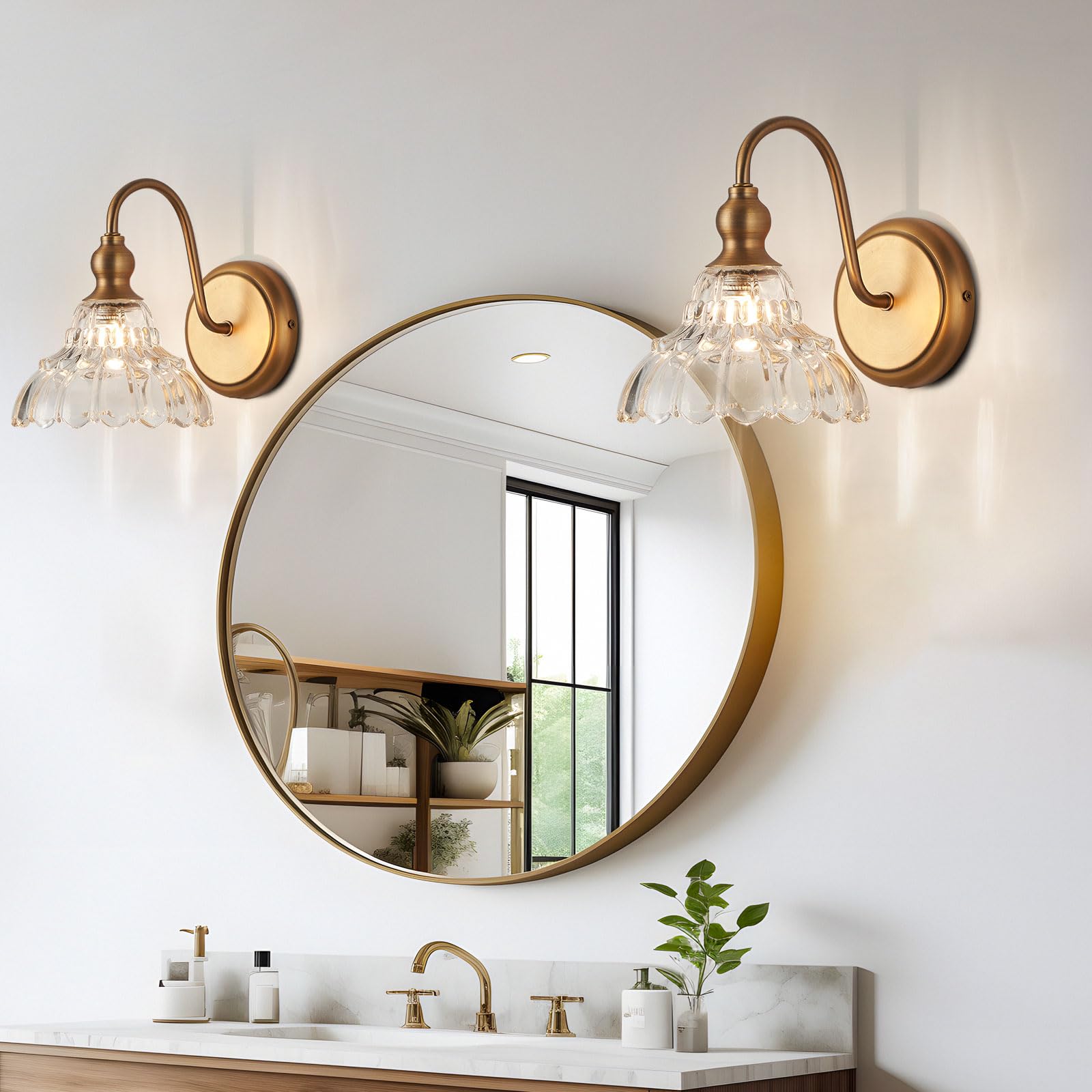 Tlolgt Plug In Vintage Wall Sconces Set Of Two Brass Modern Wall Light Fixtures Antique Vanity Lights For Living Room Fireplace Bathroom Bedroom Coffee Room