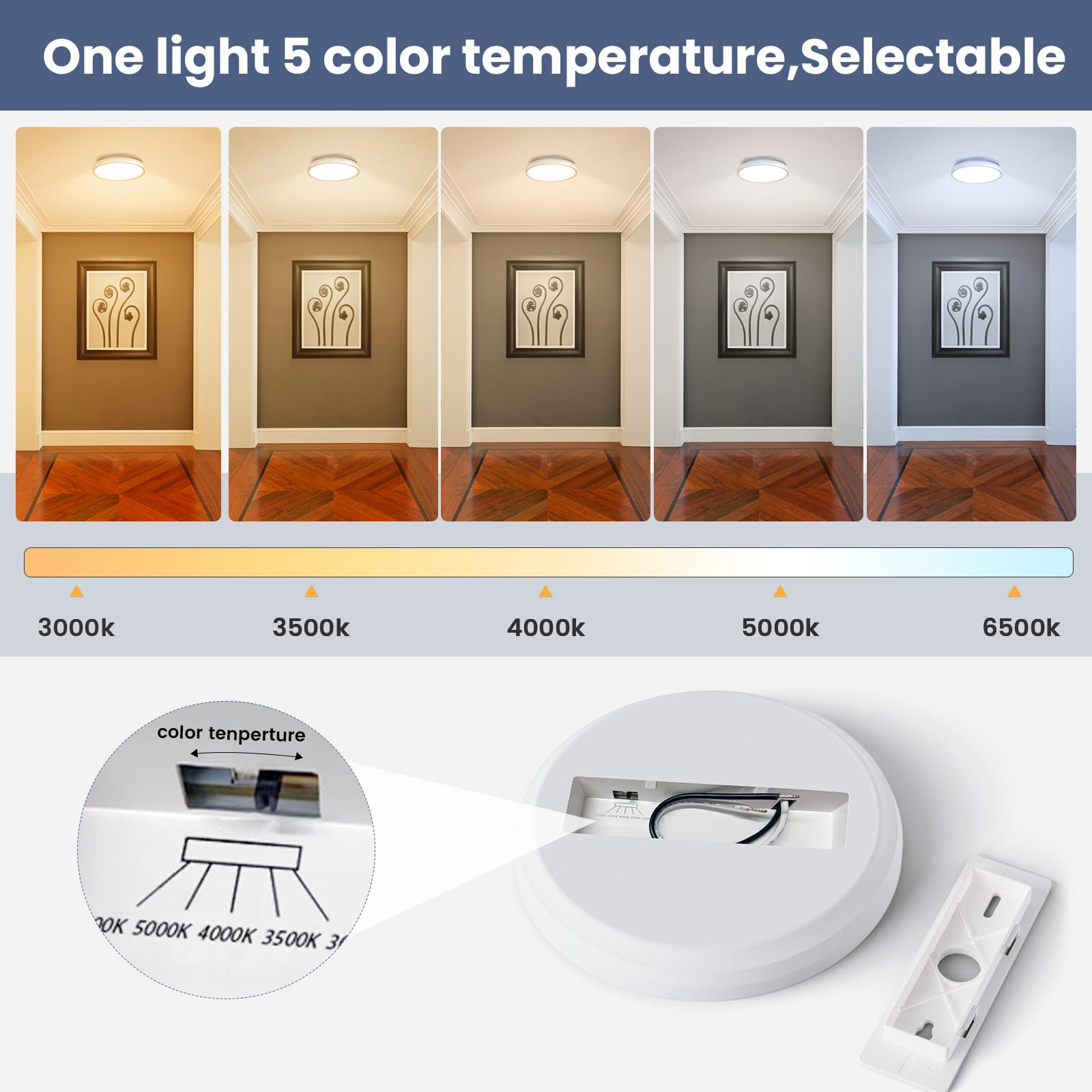 NIORSUN 7 Inch LED Ceiling Lights, 15W Dimmable Flush Mount, 5CCT Options, 2 Pack, White, Model 1622101LGTF