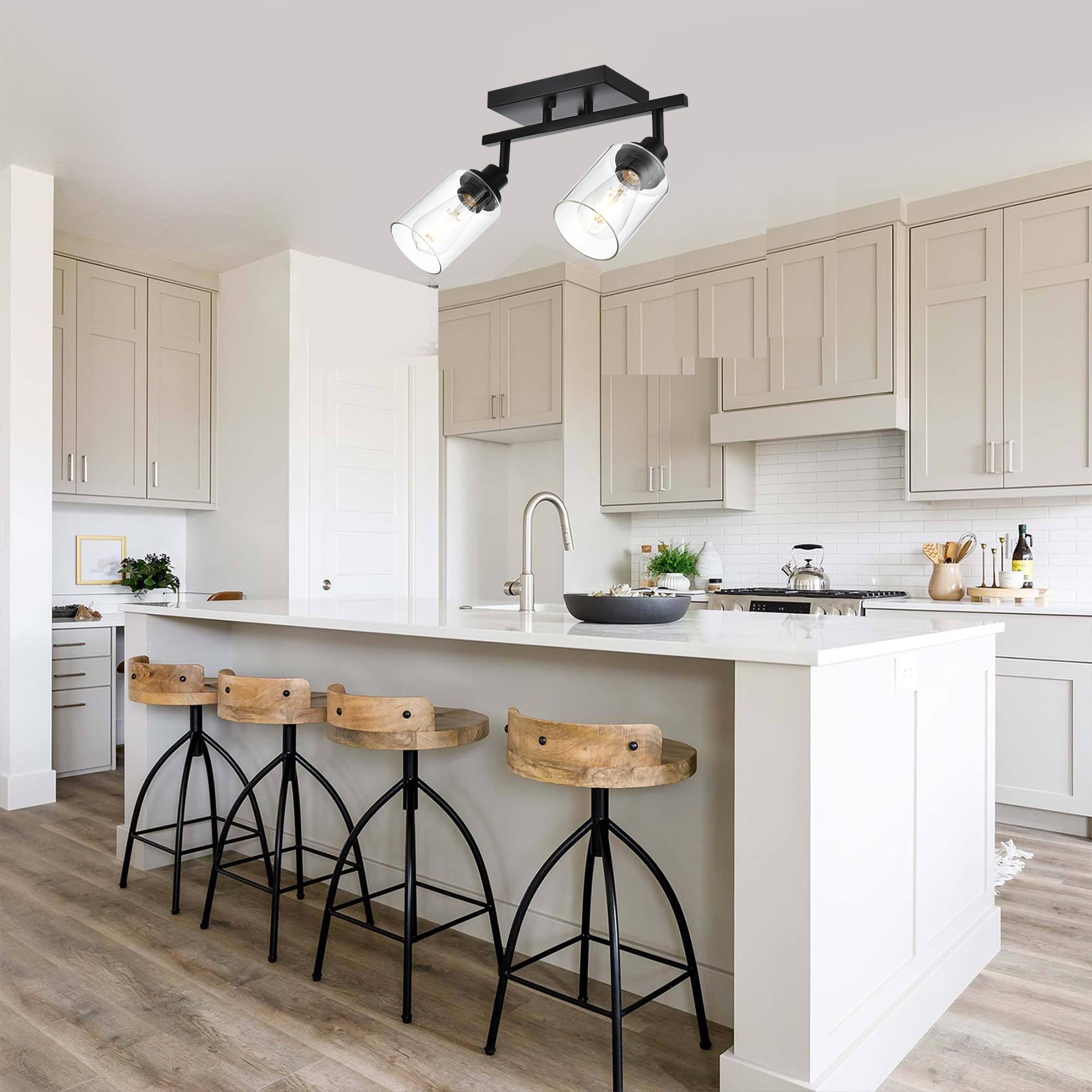 Wanluce 2-Light Track Lighting Kit Black Track Lighting Fixtures Bathroom Wall Sconces Ceiling Mount Kitchen Tracking Lights  Rotatable Spotlight With Clear Glass Shade For Kitchen Shop Hallway