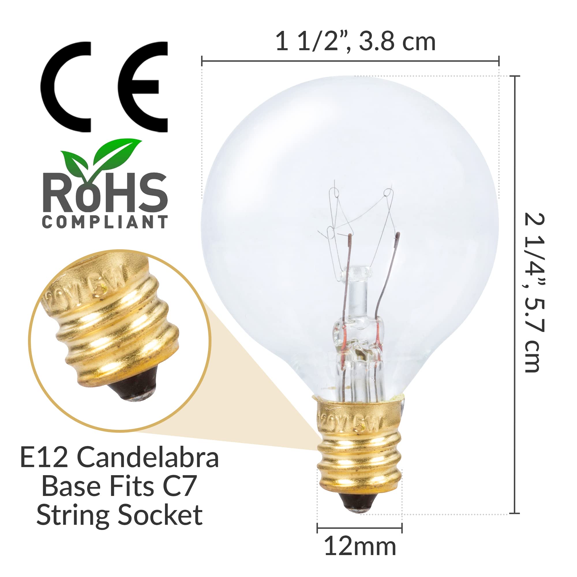 Simba Lighting G40 Replacement Bulbs, 5W E12, Warm White, Dimmable, 25 Pack For Outdoor Use