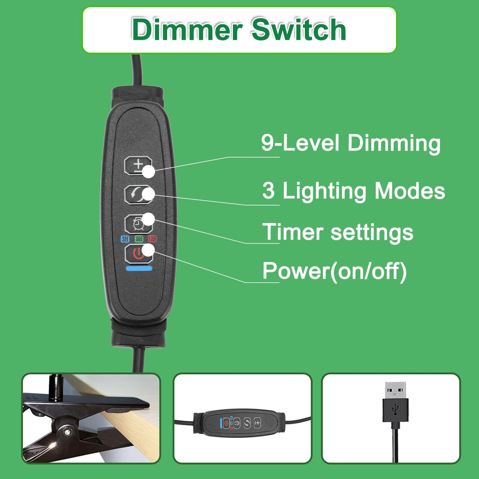 Sunny Power Grow Lights For Indoor Plants Full Spectrum  6000K Led Plant Lights For Indoor Growing  Clip On Grow Lights For Seed Starting  Adjustable Auto Timer 3 Lighting Modes For Succulents  2 Head