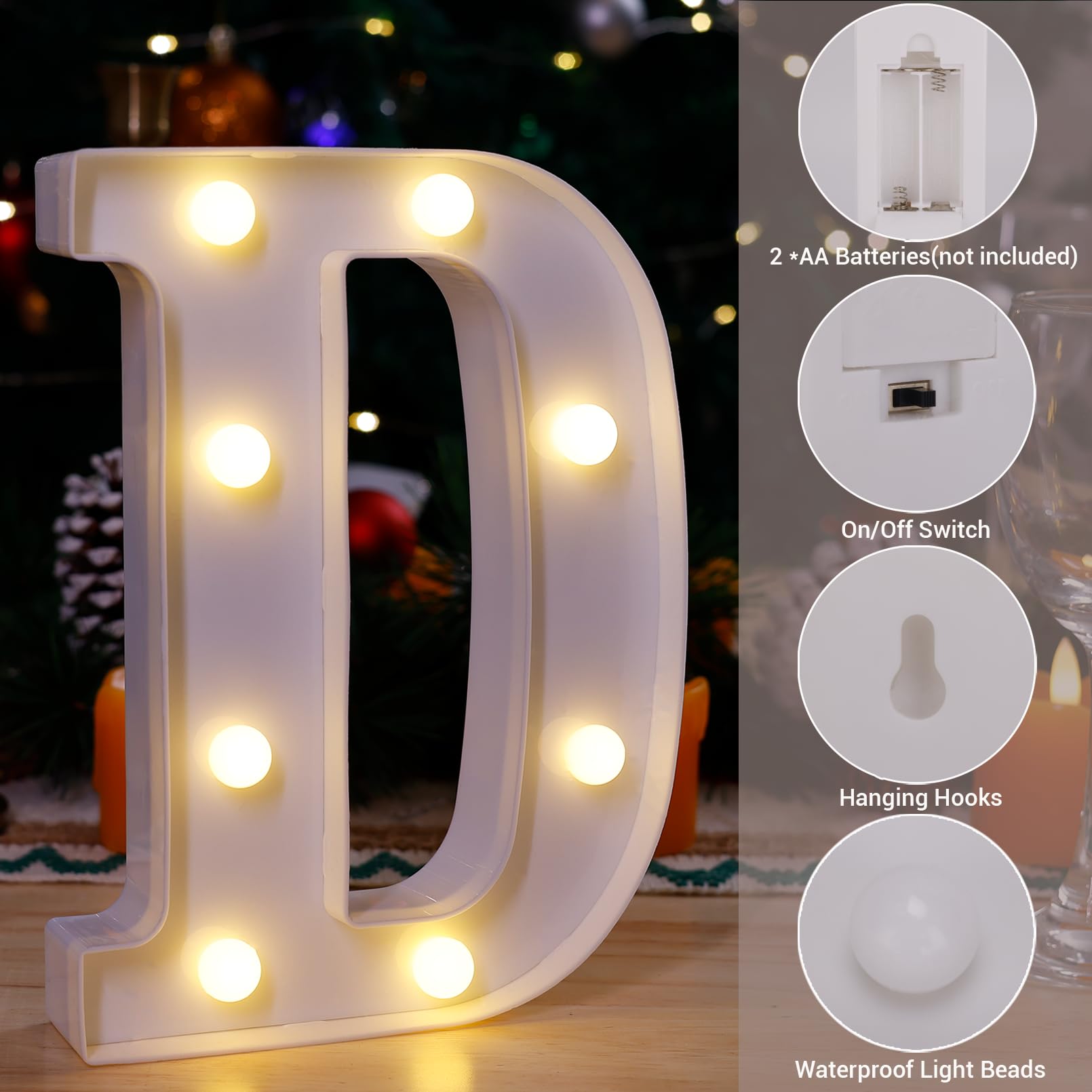 Tronsboo Led Marquee Sign Light Up Letters, Alphabet Light Up Letters Sign, Battery Powered Led Letter Lights For Night Light, Wedding, Birthday, Party, Christmas Or Home Decor (Letter D)
