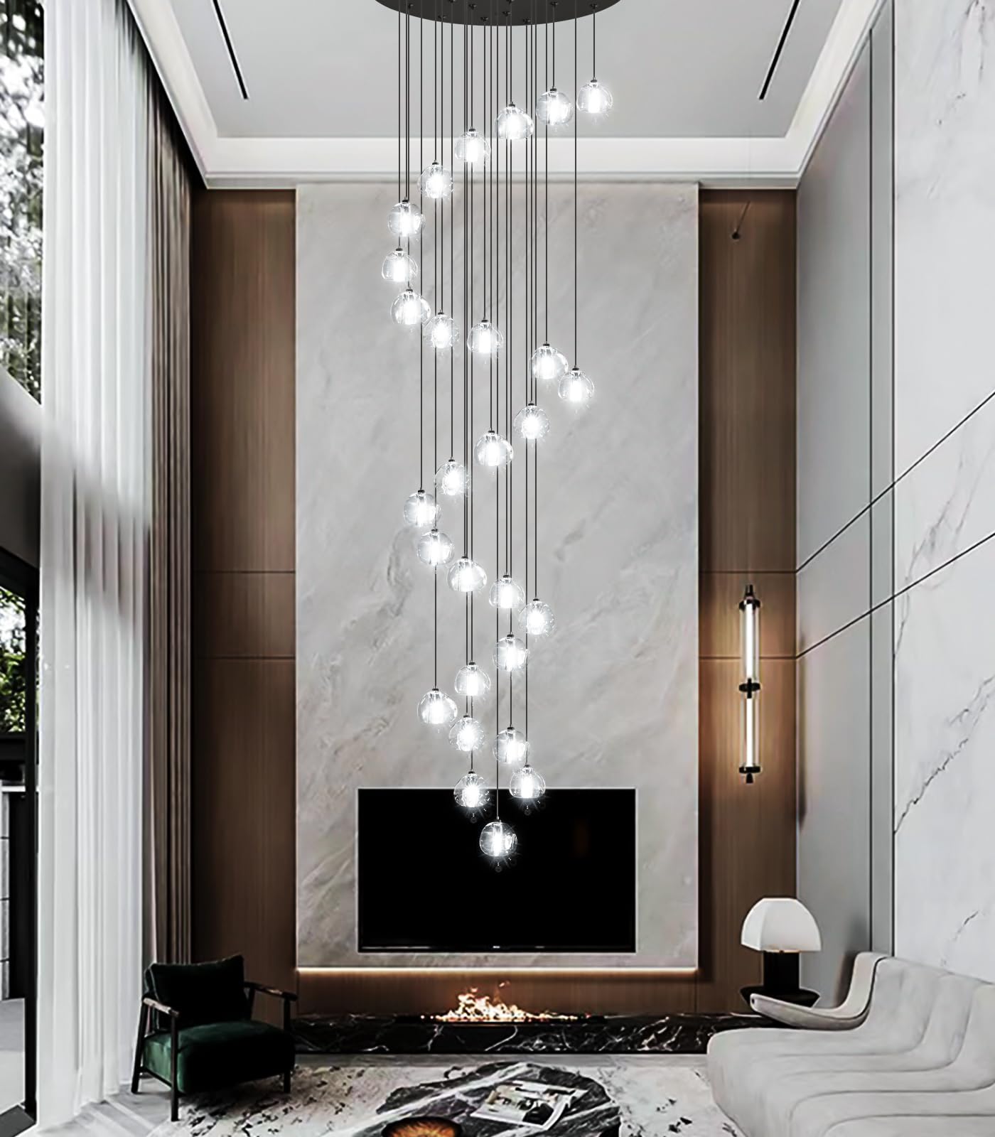 Haixiang 13Ft Modern Led Chandeliers For Entryway Living Room Long Light High Ceiling Dining Room Light Dimmable Pendant Lightin