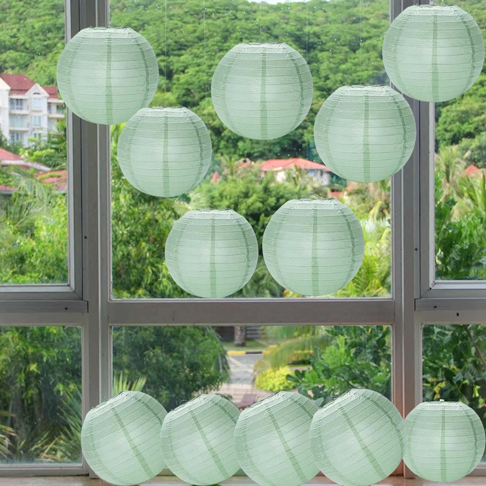 Prxififeq Dusty Sage Green Paper Lanterns 12Pcs Hanging Round Paper Lanterns Decorative For Graduation Baby Shower Wedding Birth