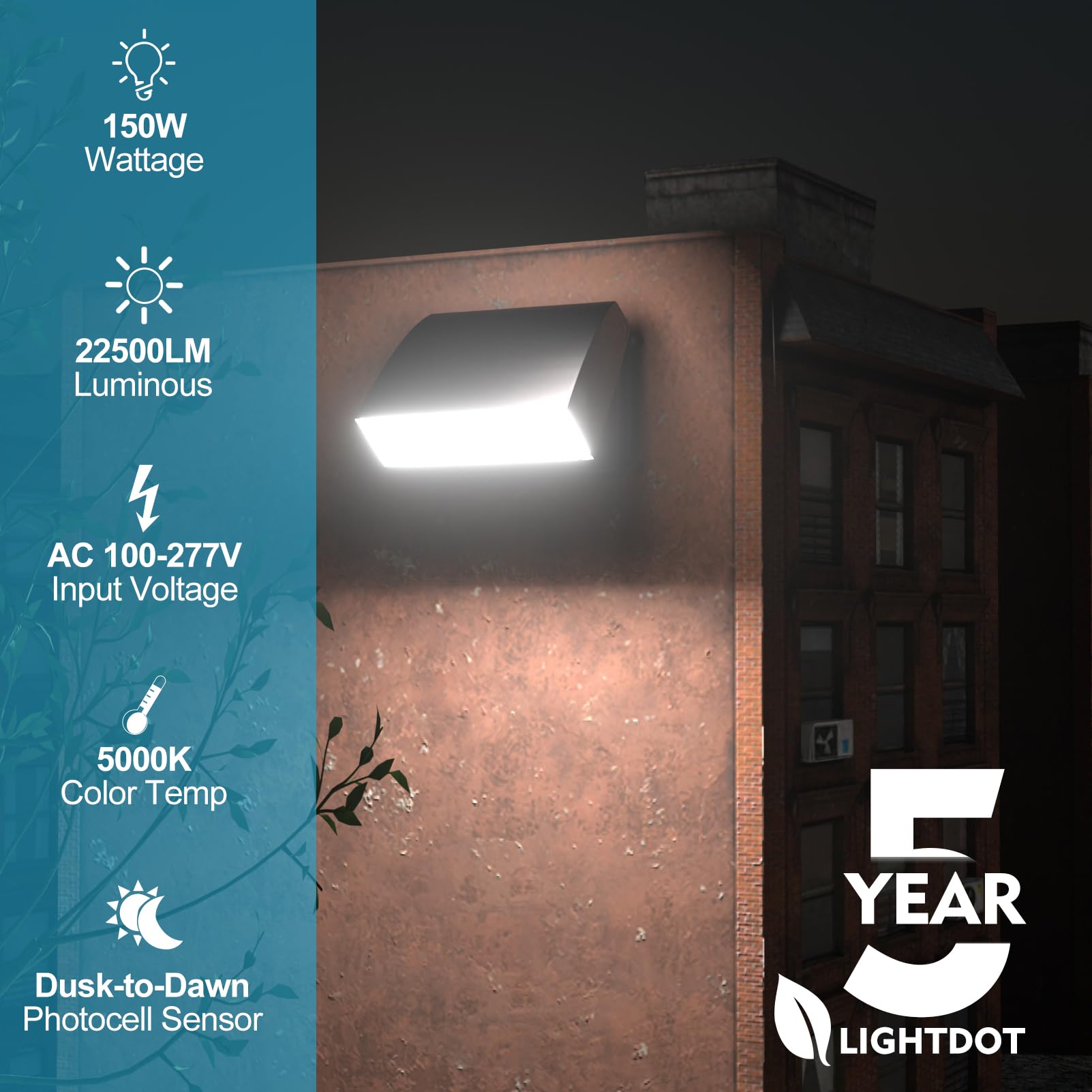 Lightdot LED Wall Pack Light, 150W, 22,500LM, 5000K, Waterproof, Adjustable, Brown, Model WPM-17-5S-N, 4-Pack
