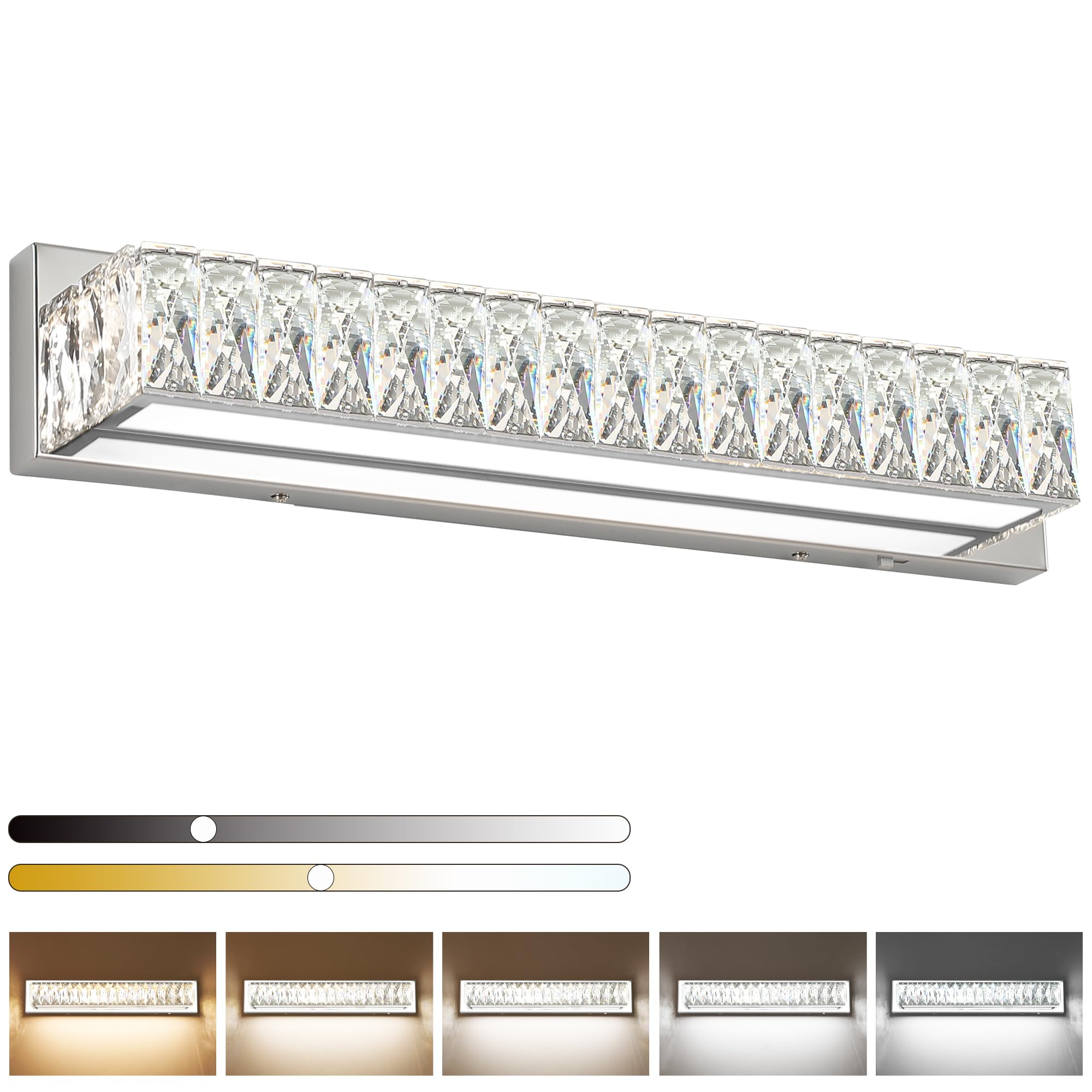 Zuzito Crystal Vanity Lights For Bathroom 18W Led Bathroom Light Bar Modern Chrome Lighting Fixtures Over Mirror For Bath 22.8 I