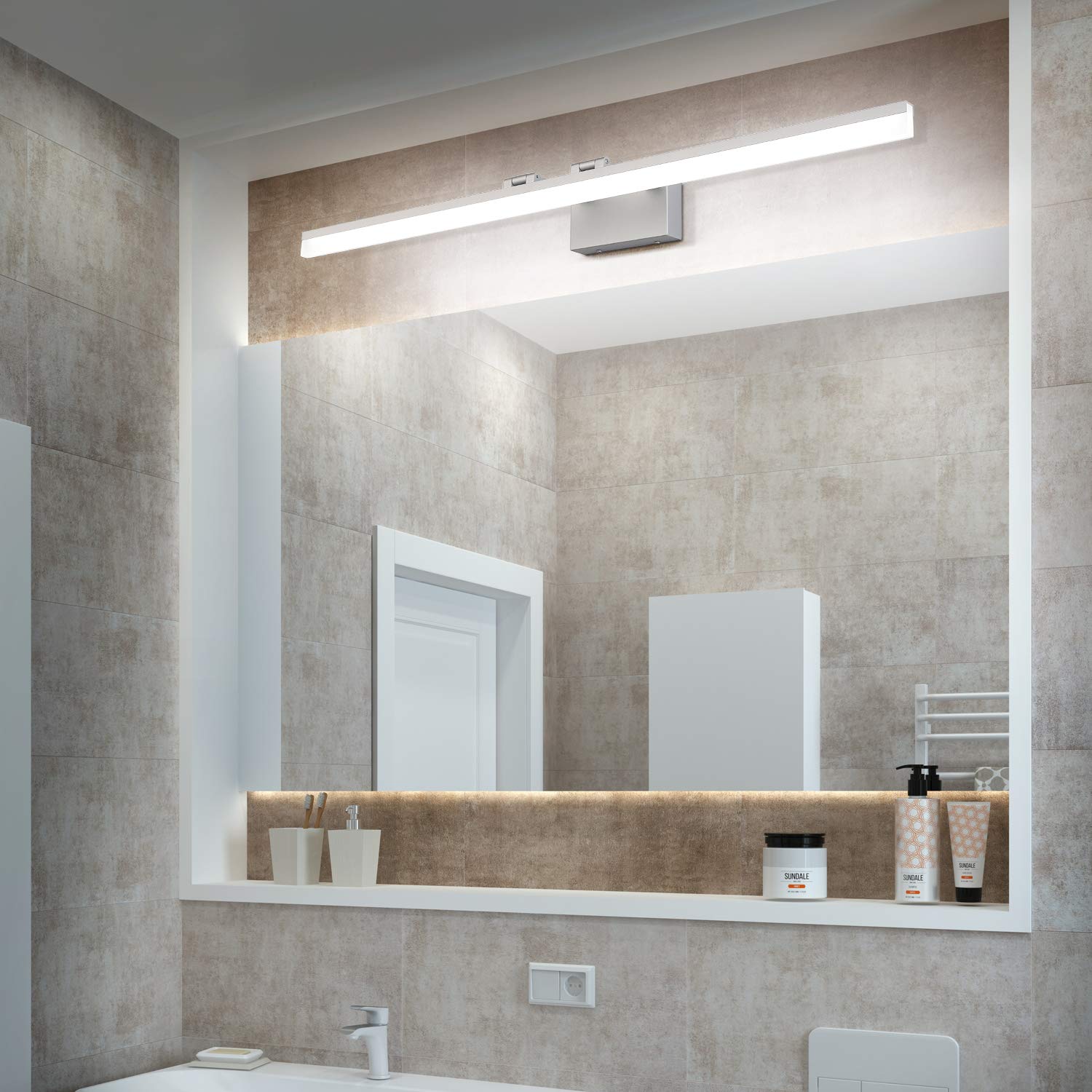 SOLFART LED Vanity Lighting Fixture, Dimmable, Silver Aluminum, 47.3 Inch, Model 8778-1200mm, Acrylic
