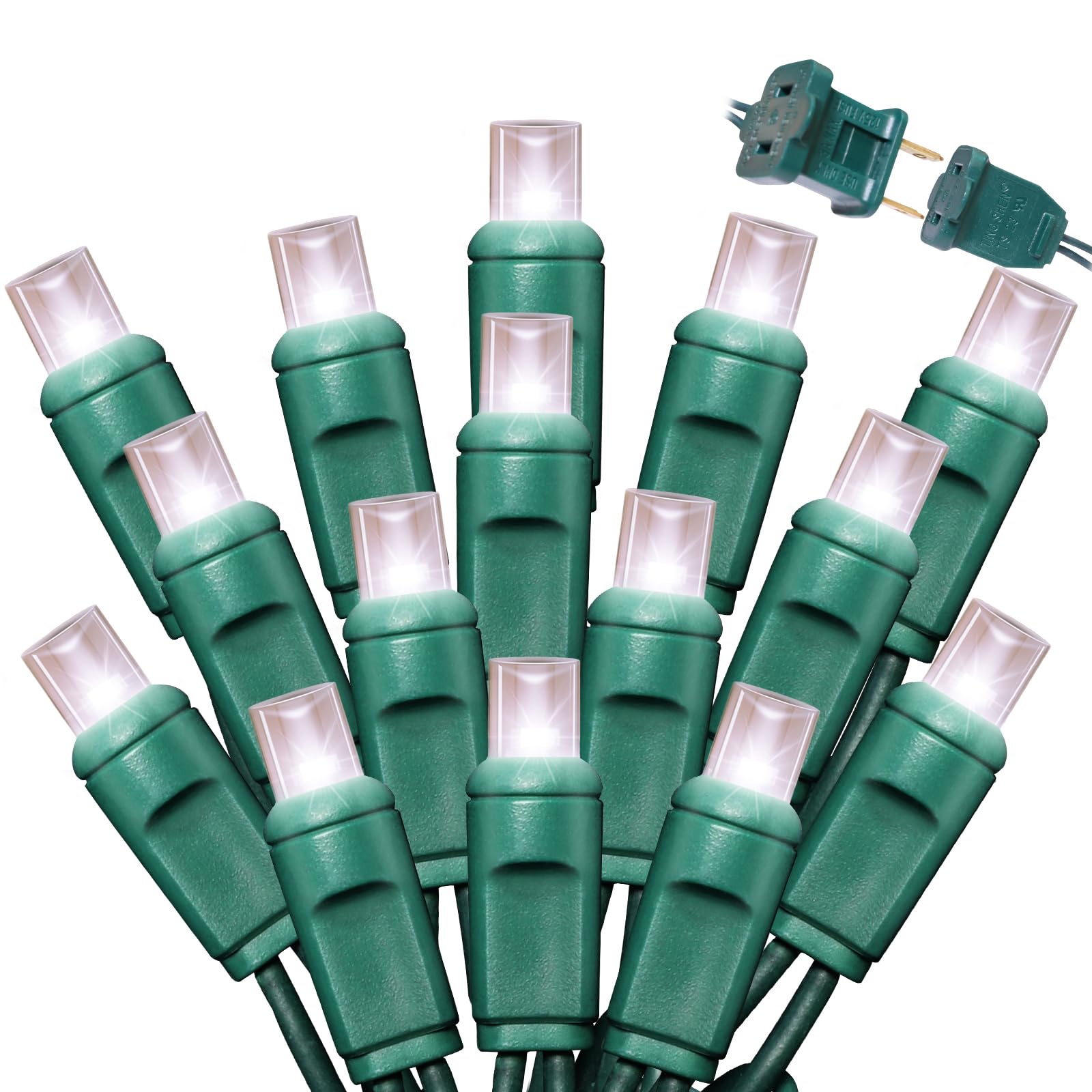 LAMPHOME 50LED String Lights,LED Christmas Lights,6" SPACING,Green Wire,White Colour,Commercial Grade