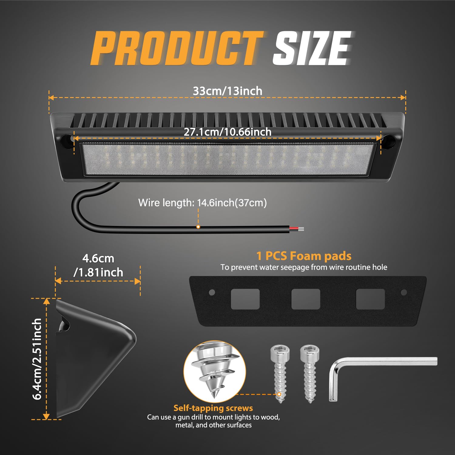 Nilight RV Exterior Porch Light 13 Inch LED Black Aluminum Housing 12V/24V Model RV-709BW White Light