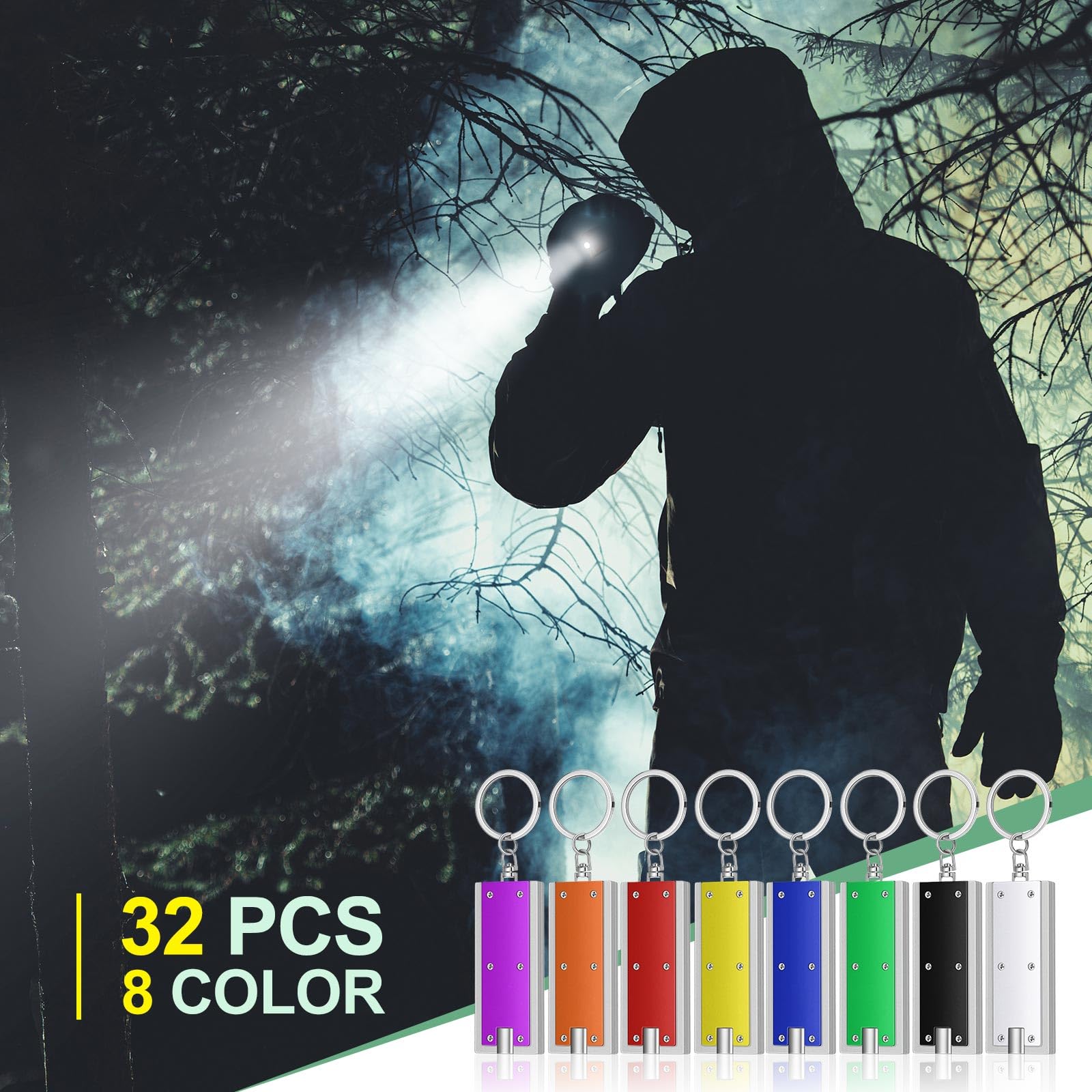 Hicarer 32 Pieces Flashlights Keychain Bulk Mini Powerful LED Keychain Lights Portable Flashlight for Emergency Camping Outdoor