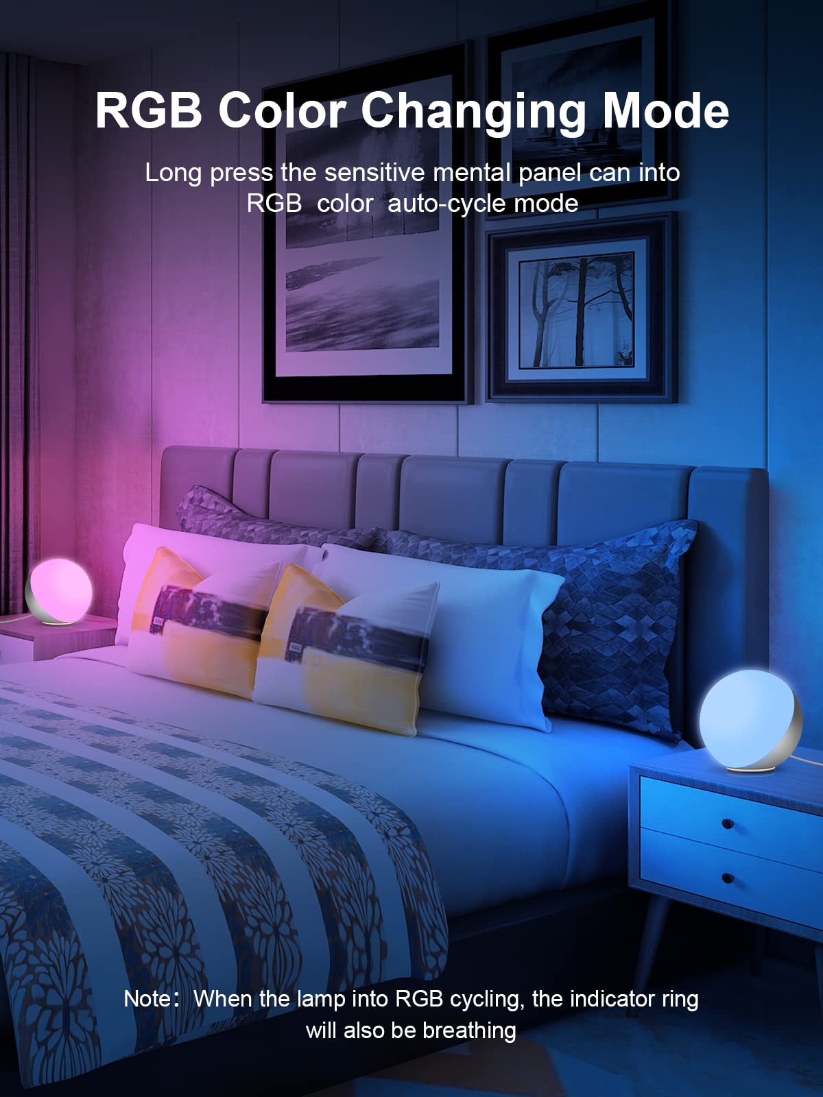 Easemo Bedside Lamp For Bedroom, Led Touch Lamp With Charger, Dimmable Bedside Lamp With Warm & White Light, Multicolor Night Li