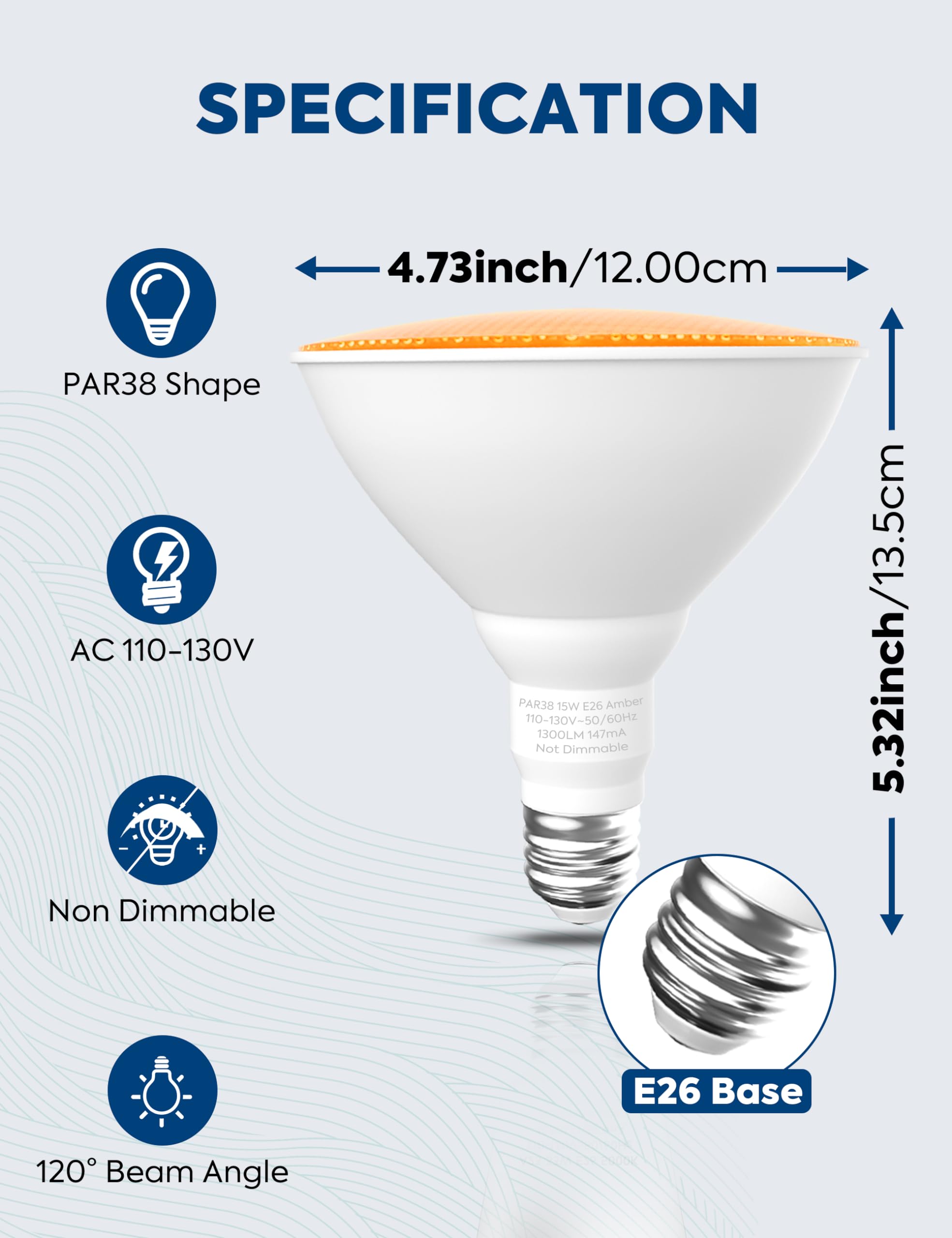 Nouscan PAR38 LED Bug Lights, 15W Amber Yellow, E26 Base, Non-Dimmable, 2-Pack - Energy Saving Outdoor Flood Light Bulbs