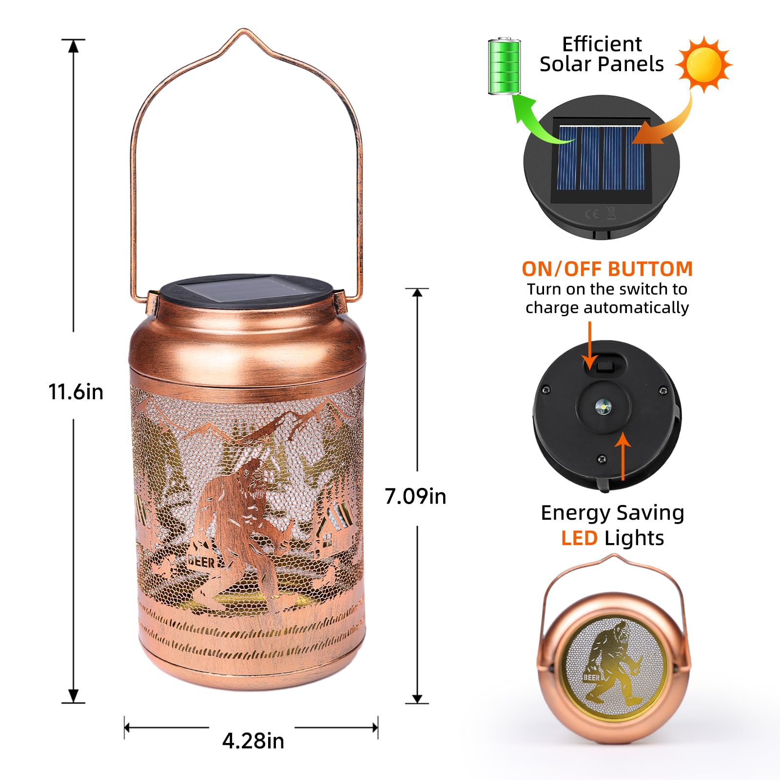 2Pack Solar Lanterns Outdoor Waterproof Hanging Bigfoot Solar Lights Big Foot Sasquatch Gifts For Women Mom Grandma Metal Decorative Led Light For Garden Decor  Yard  Patio  Lawn  Porch