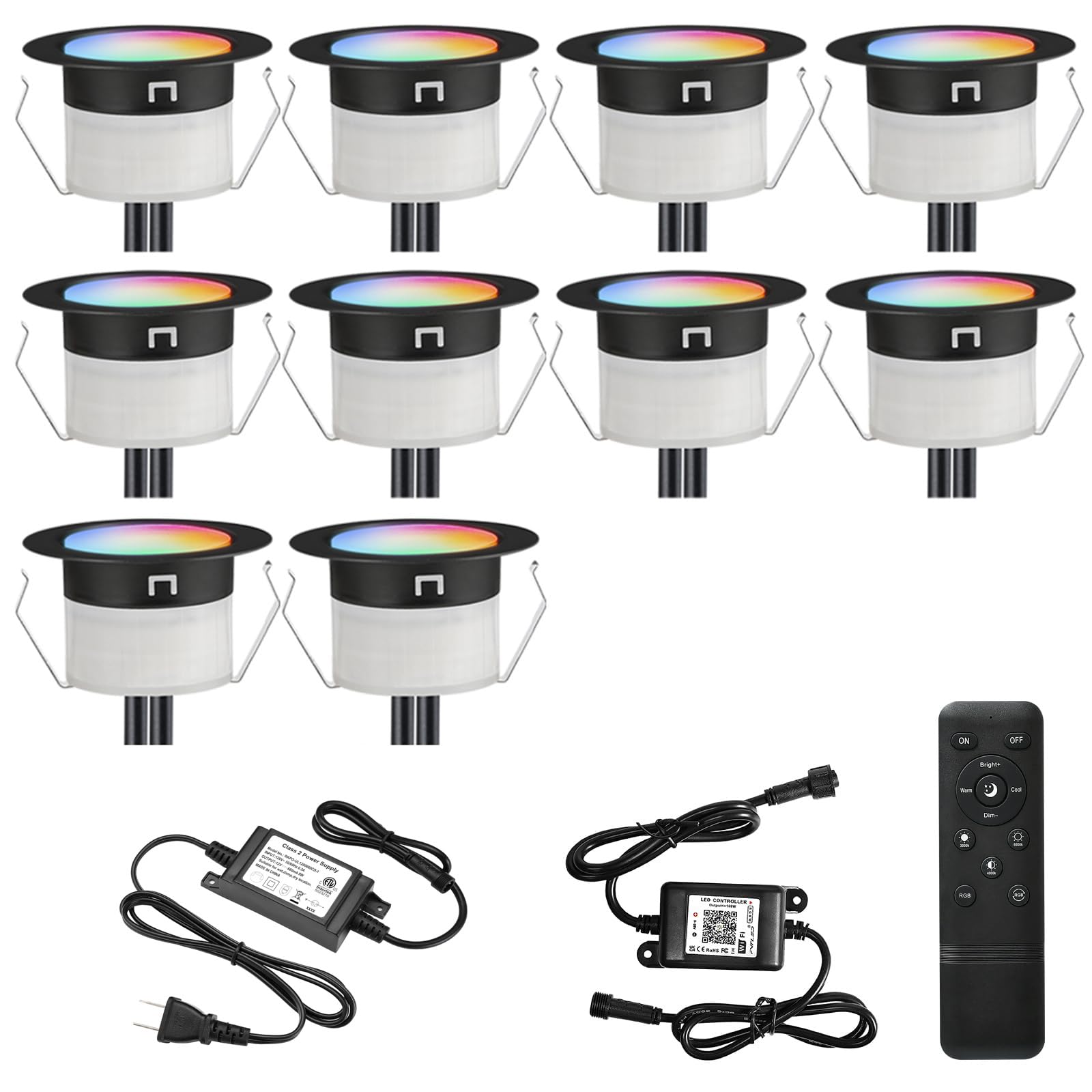 FVTLED LED Deck Lights Kit, 10pcs F1.22 WiFi Smart Phone Control Low Voltage Recessed RGBW Deck Lighting Waterproof Outdoor Yard