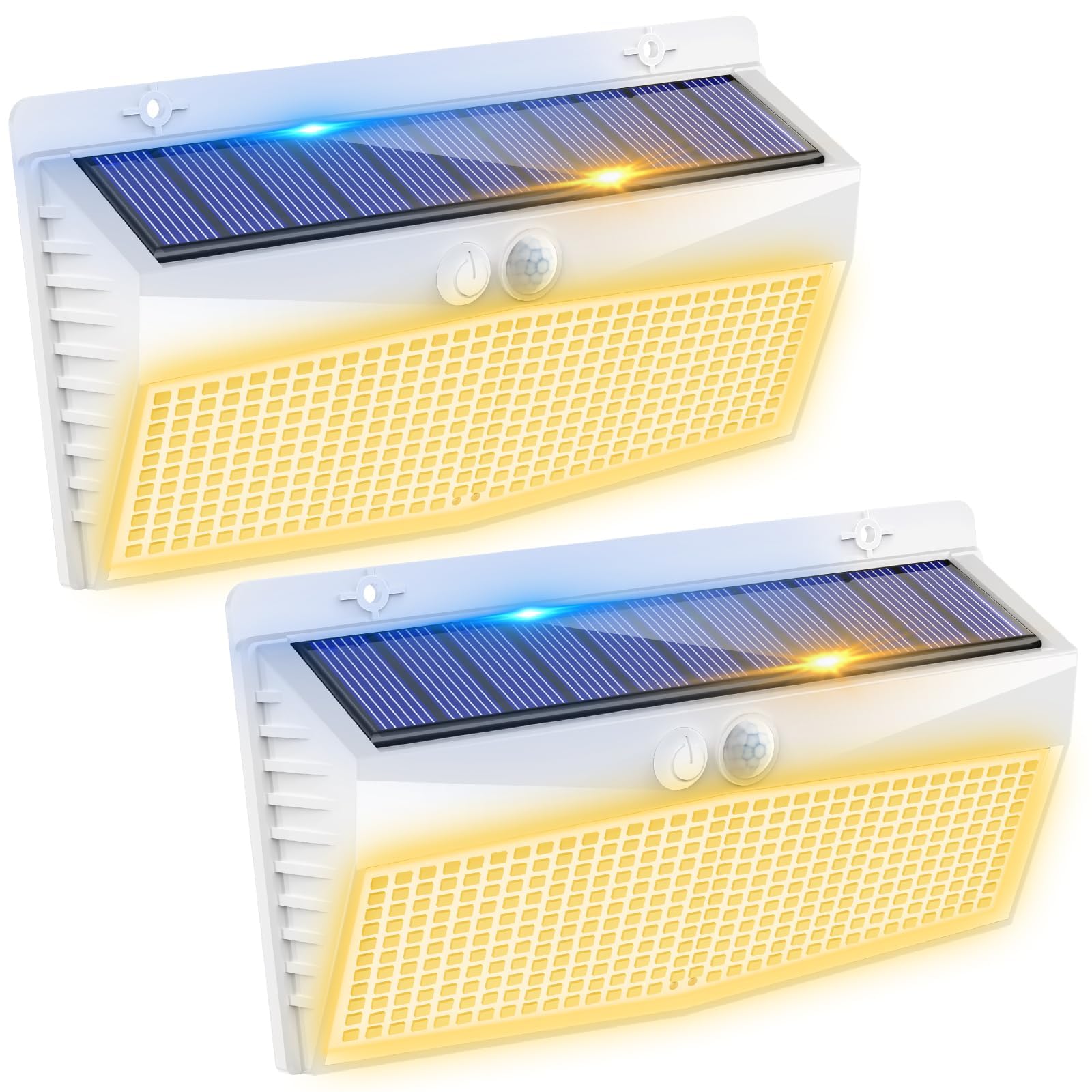 Peasur 2 Pack 368 LED Solar Lights Outdoor Motion Sensor  Solar Fence with 3 Lighting Modes  Powered Security Waterproof for Outside Yard Wall Garden White Warm