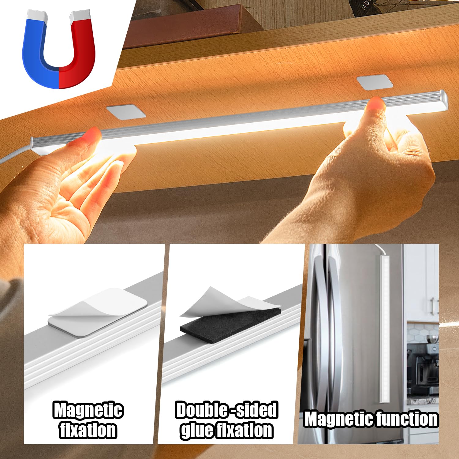GLVSAE Under Cabinet Lights, LED Light Bar, 12 Inch, Dimmable, Cool White, Aluminum, 2 Pack, Model 001, White