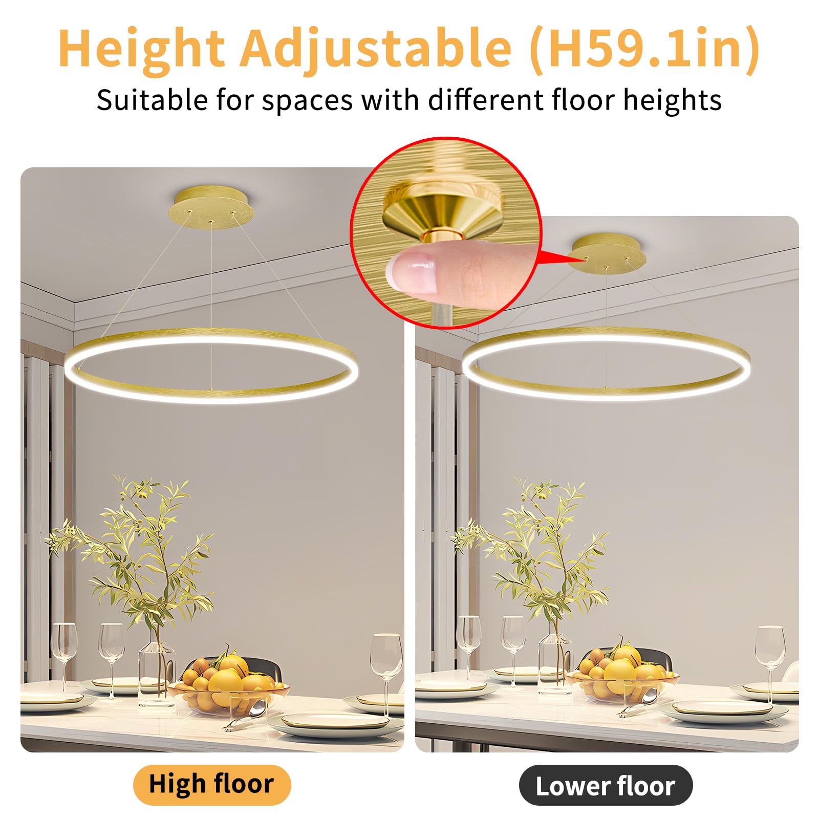 Mikeru Modern LED Chandelier Light, Remote Control, 3000K-6500K, 15.7IN, Aluminum, F-Gold