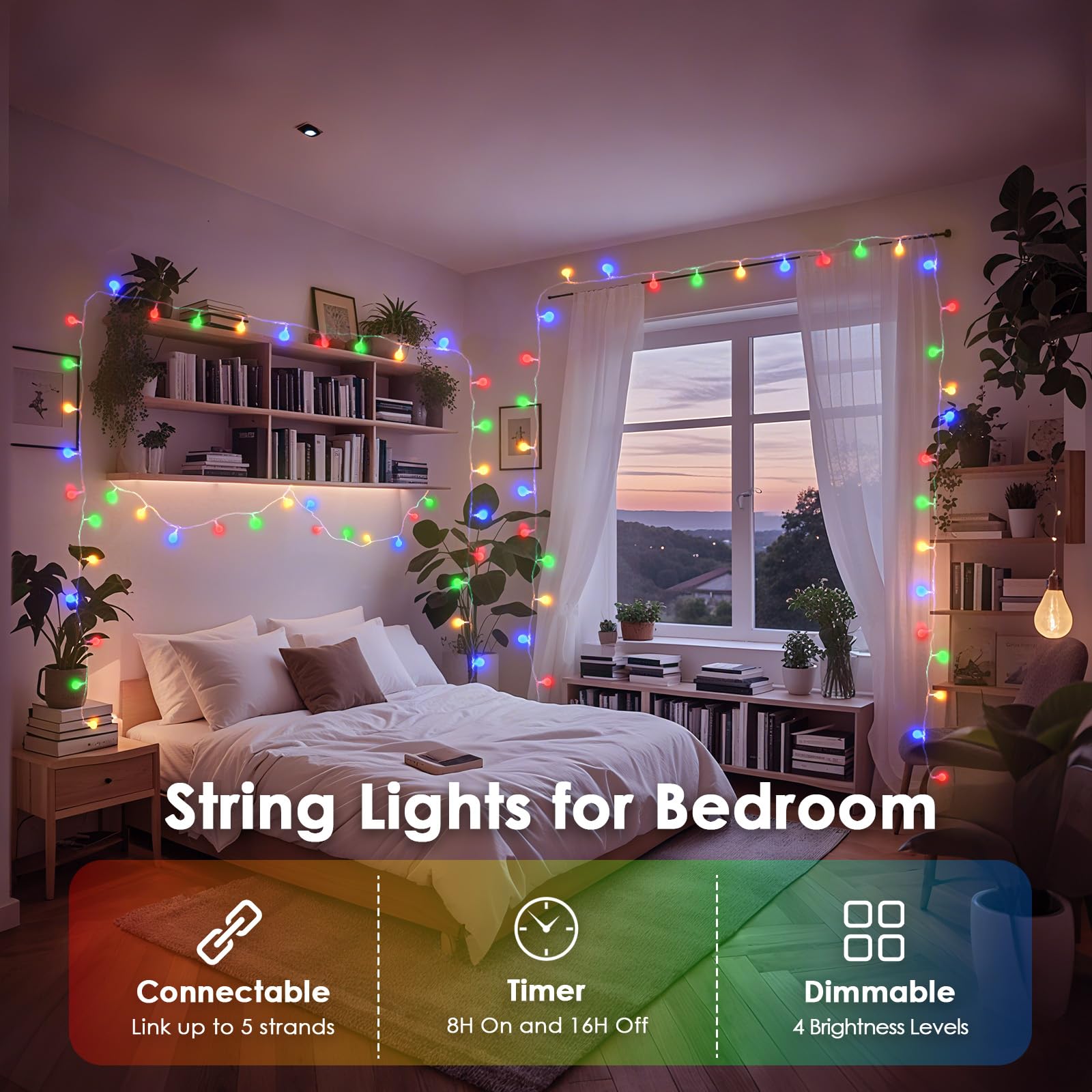 LORRYTE 100LED Connectable String Lights - 43ft Multicolor Fairy Lights with Remote, Waterproof Globe for Indoor/Outdoor Decor