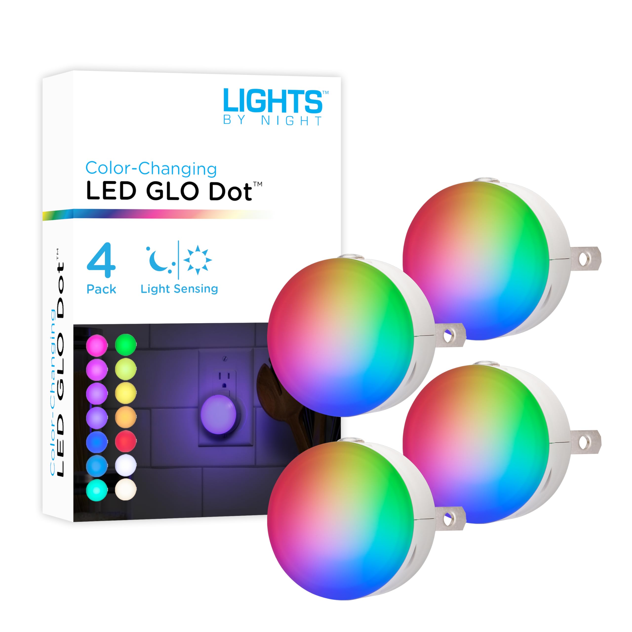 Lights By Night Mini LED Night Light, Color Changing, Plug-in, Dusk to Dawn Sensor, 4 Pack, Model 72961