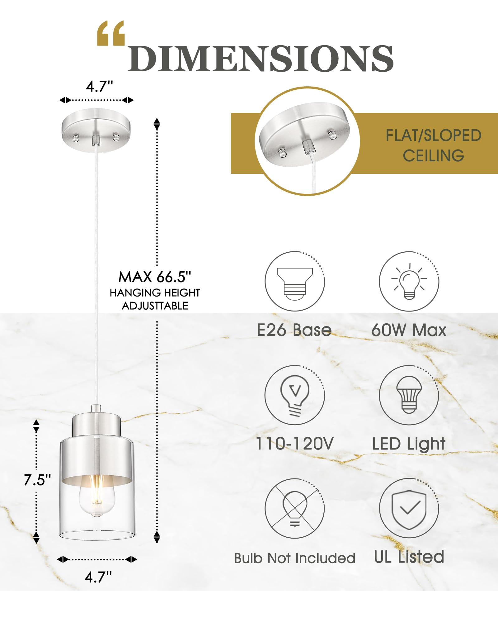 Audickic 2-Pack Pendant Lights Kitchen Island  Brushed Nickel Dual Shade Hanging Lights Fixtures With Metal And Clear Glass  Kitchen Pendant Lighting Over Island For Dining Room  Ad-24022-1P2-Sn