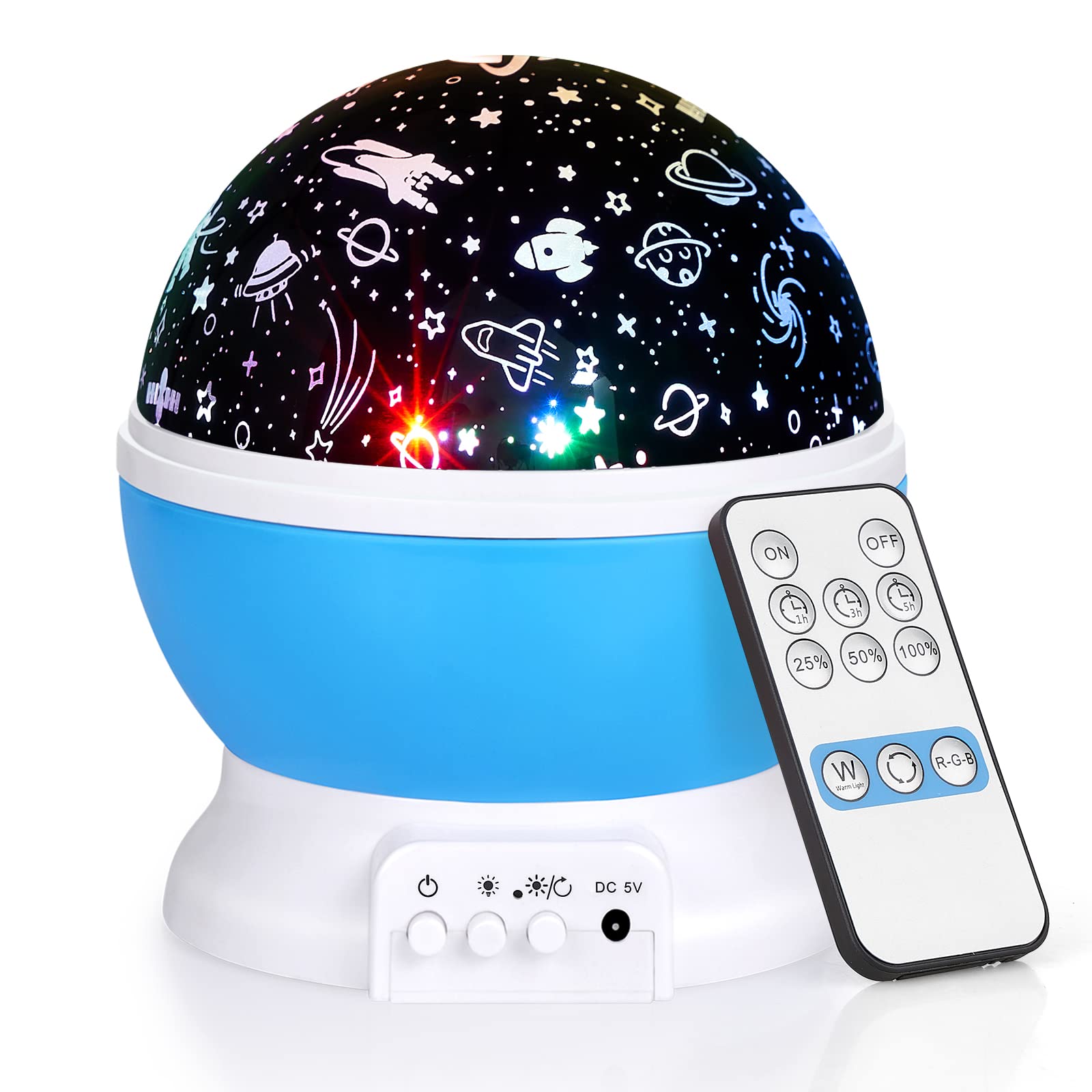 Christmas Baby Night Lights with Remote Control,Moon Projector 360 Degree Rotation - 4 LED Bulbs 8 Color Changing Light, Romanti