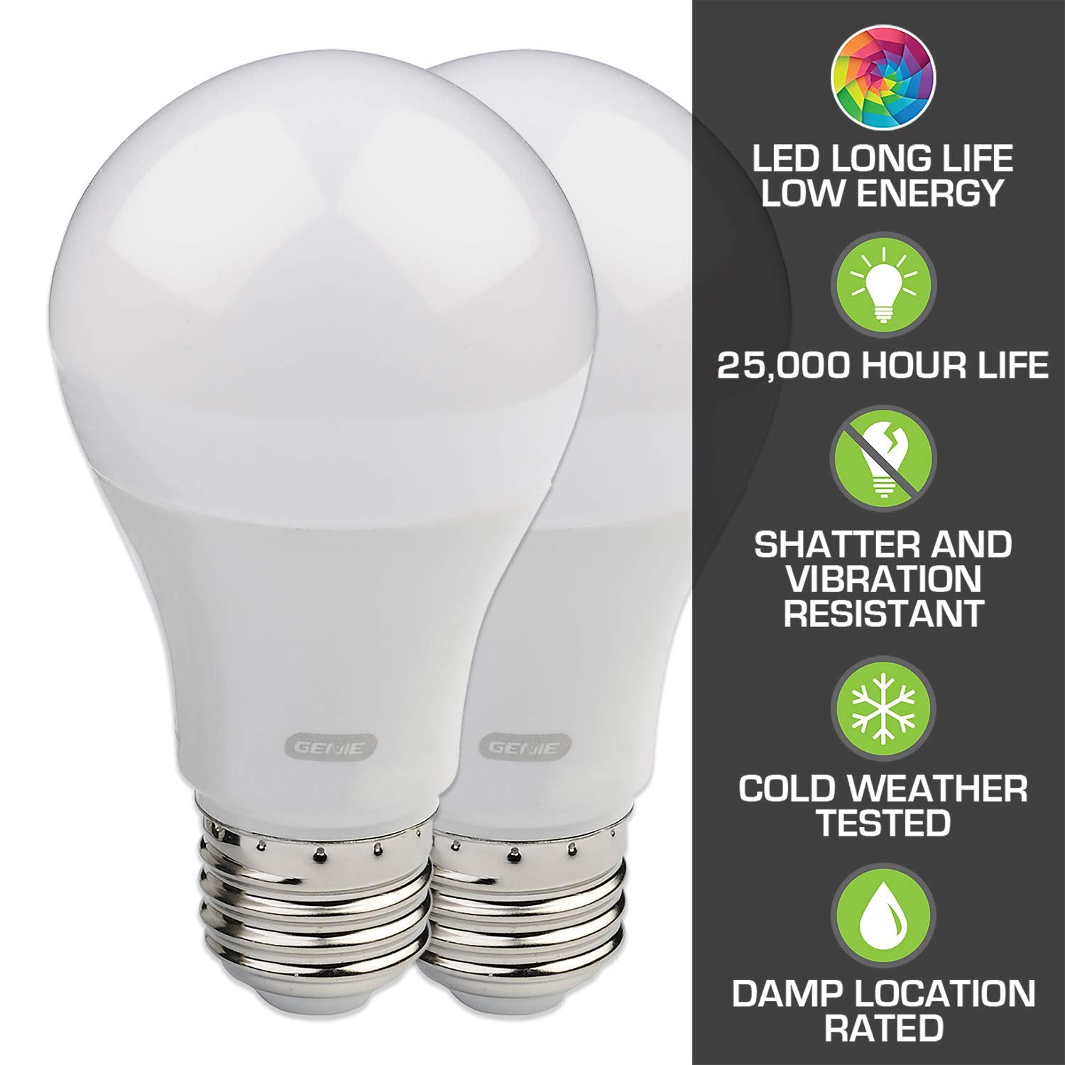 Genie Garage Door Opener LED Light Bulb, 4000K, 2 Count, Model GLEDB2-R2, Plastic