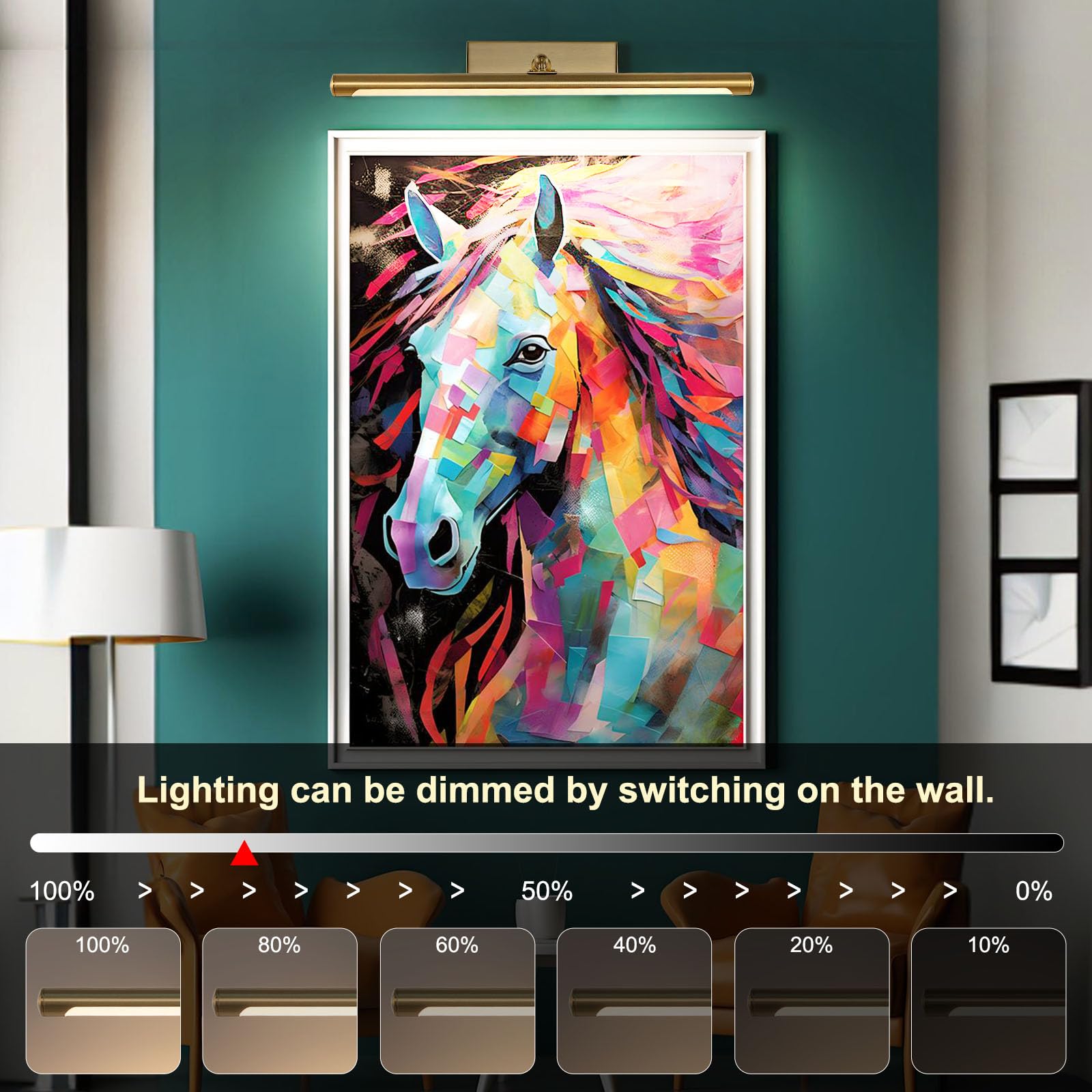 Kiloeye Picture Lights Battery Operated With Remote, Rechargeable Picture Lights For Wall Brightness Dimmable Sticker/Screw Installation, Art Light For Gallery, Artwork (Golden, 16‘’)