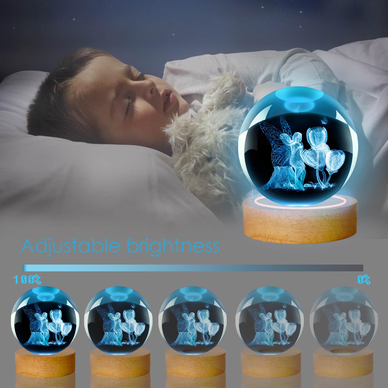 Linsina Fairy Lamp, 3.15In 16 Colors Crystal Ball Night Light With Wooden Base And Remote Control, Birthday Gift And Fairy Gifts
