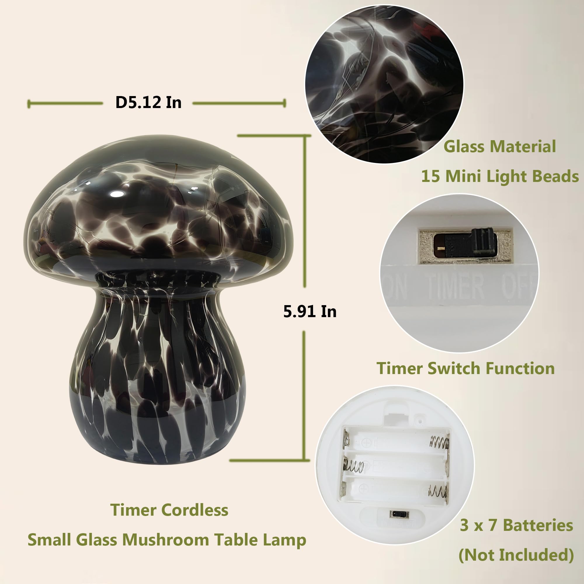 Jbgiyosg Mushroom Table Lamps Night Lights Cute Glass Nightstand Bedside Desk Lamps For Bedroom Living Study(Bulb Included) - Bl