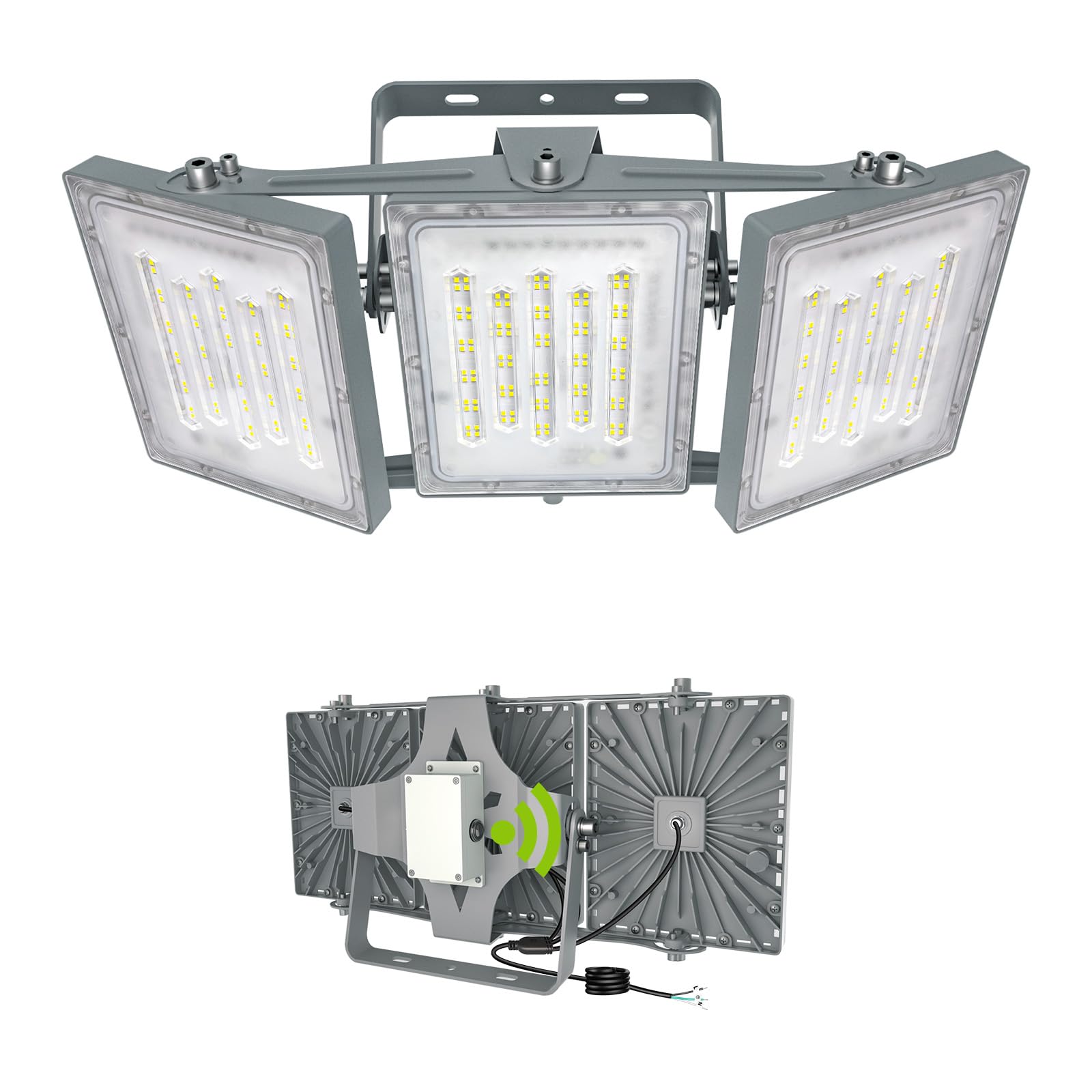 STASUN 300W Dusk to Dawn Flood Light, 30000LM 6000K LED, IP66 Waterproof, 3 Head, Gray, Model 20168