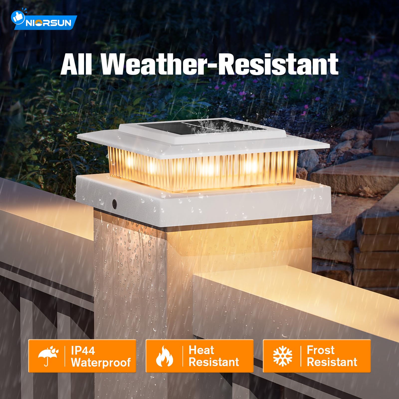 NIORSUN Solar Post Cap Lights, Waterproof RGB Color Changing, 6 Pack, 4x4 & 5x5 Vinyl, White, Model M013RGB-N