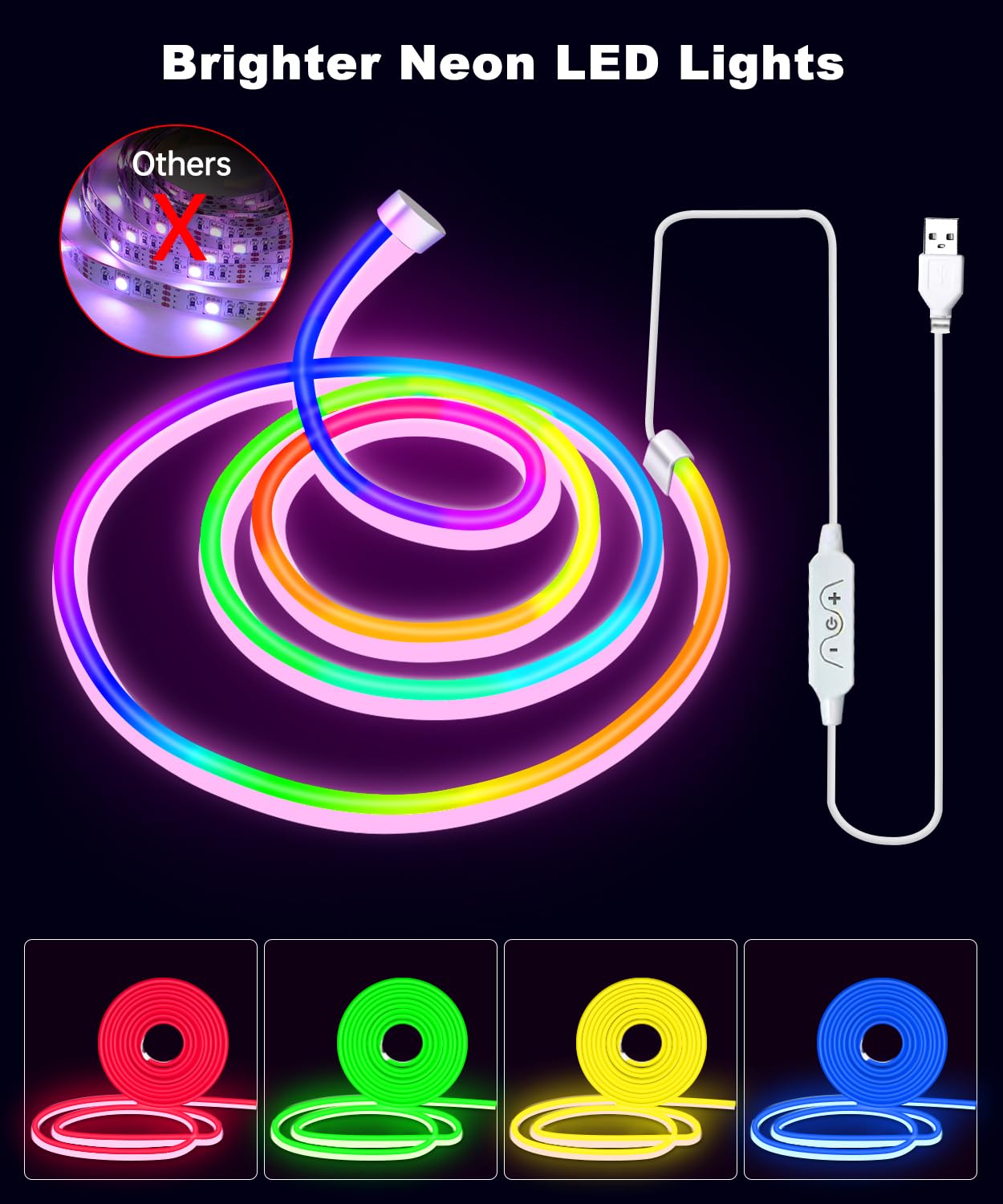 Czyjprl Neon Rope Lights, 16.4Ft Neon Lights, Rgbicw Led Strip Lights, Custom Diy Neon Strip Lights Bedroom And Wall Ip67 Waterp