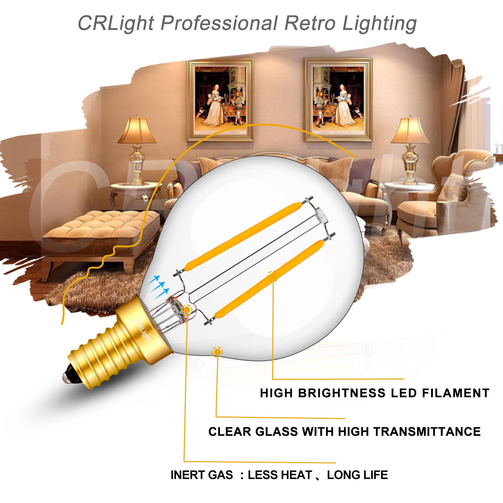 Crlight 2W Led Candelabra Bulb, 25W Equivalent, Warm White 2700K, 12 Pack,