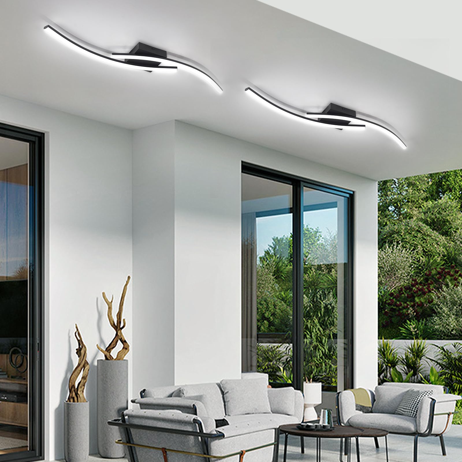 Hlilceh Modern Led Ceiling Light 22W Black Linear Ceiling Light Fixture 6000K Aluminum 31.4Inch Long Flush Mount Ceiling Light F