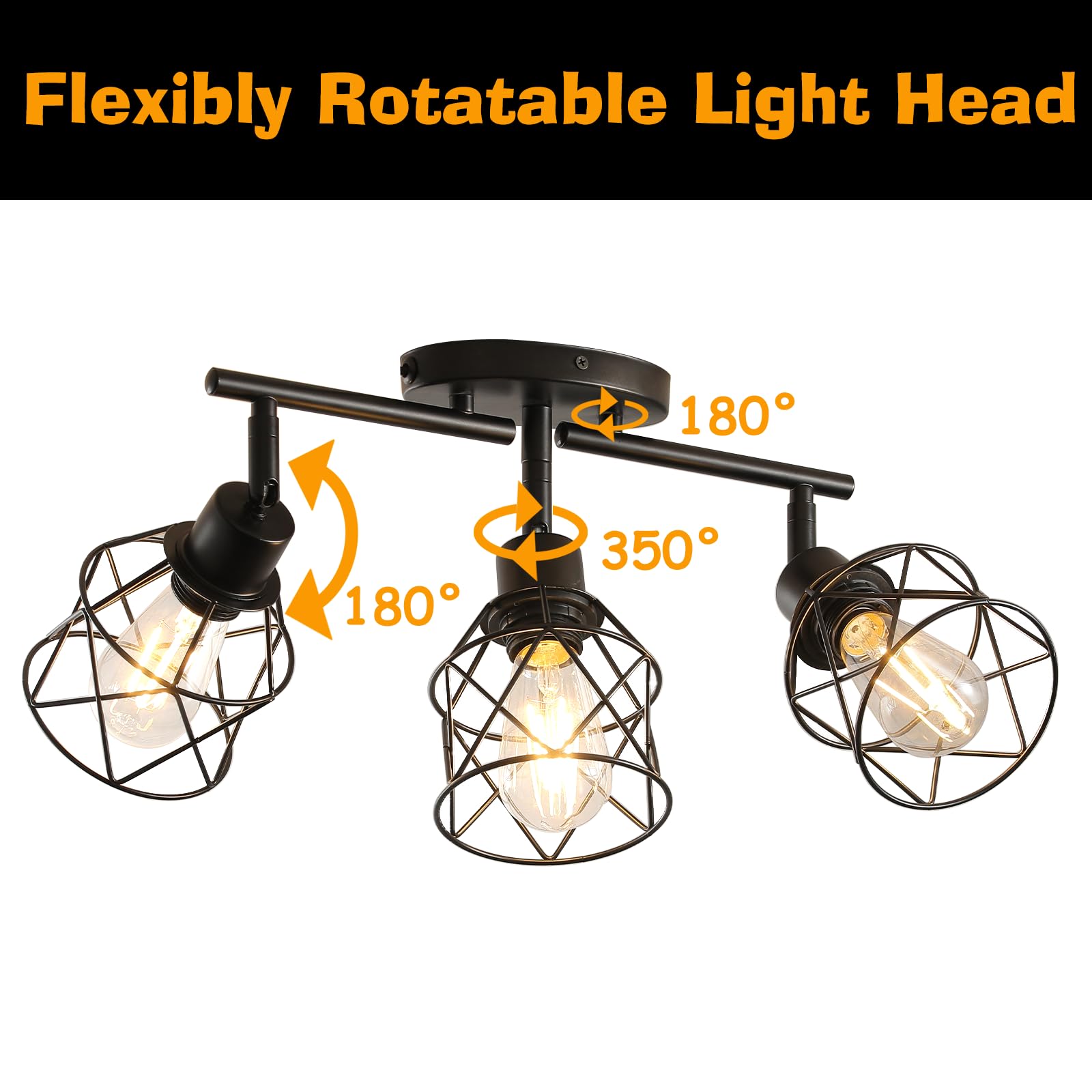 vivihobb Dimmable Plug in Track Lighting Kit, 3 Light Metal Ceiling Light, Black, Modern Industrial Style, 16.5' Cord
